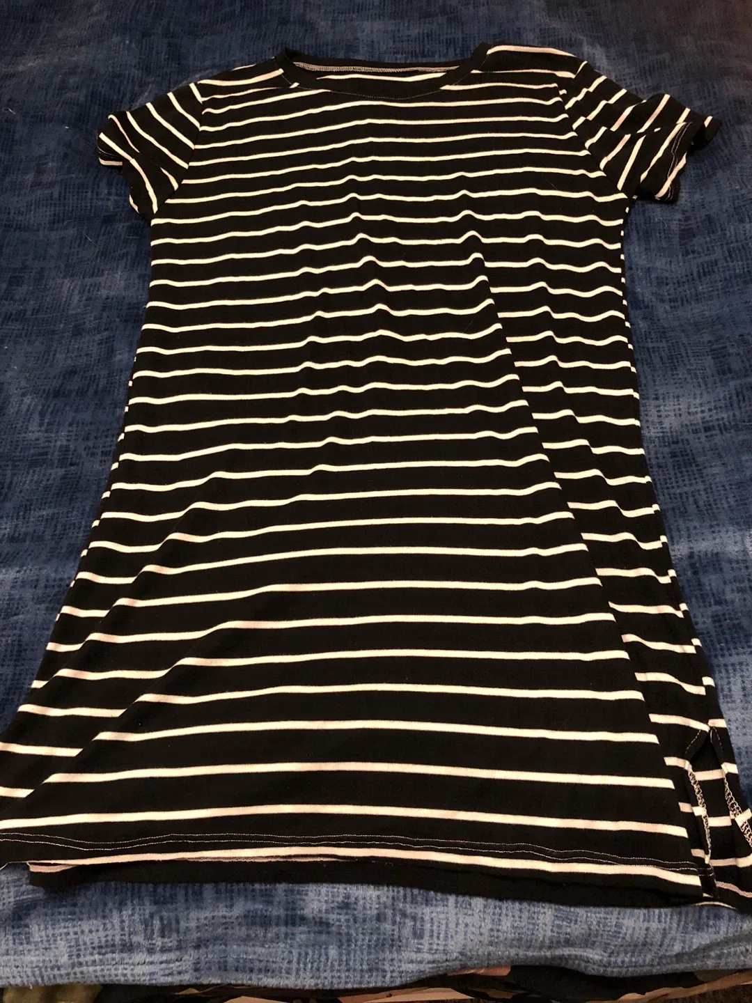 Striped T-Shirt Dress - Black & White thumbnail
