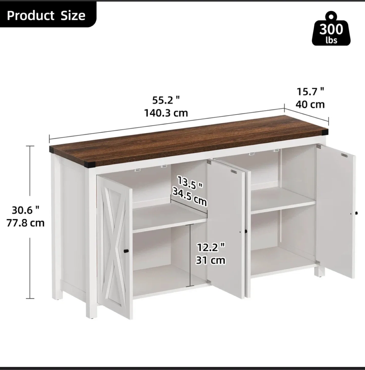 Esai 55" Wood Storage Sideboard - White/Brown image indicator(4)