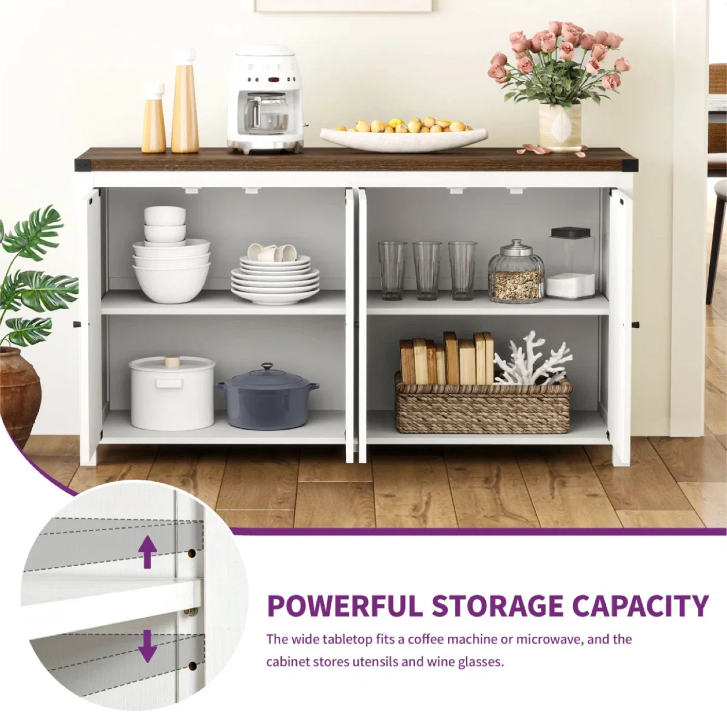 Esai 55" Wood Storage Sideboard - White/Brown image indicator(3)