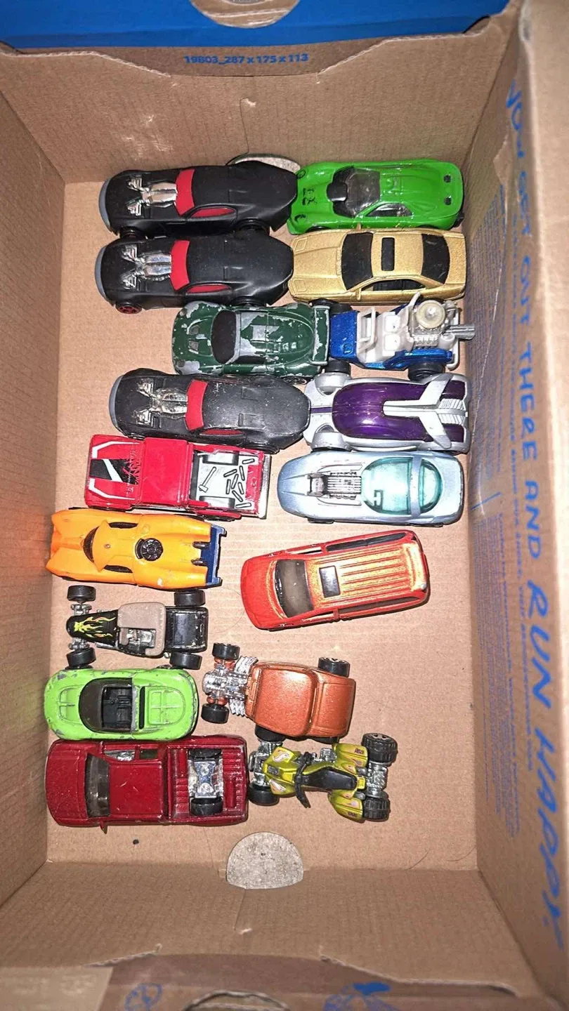 Box of Used Toy Cars HotWheels