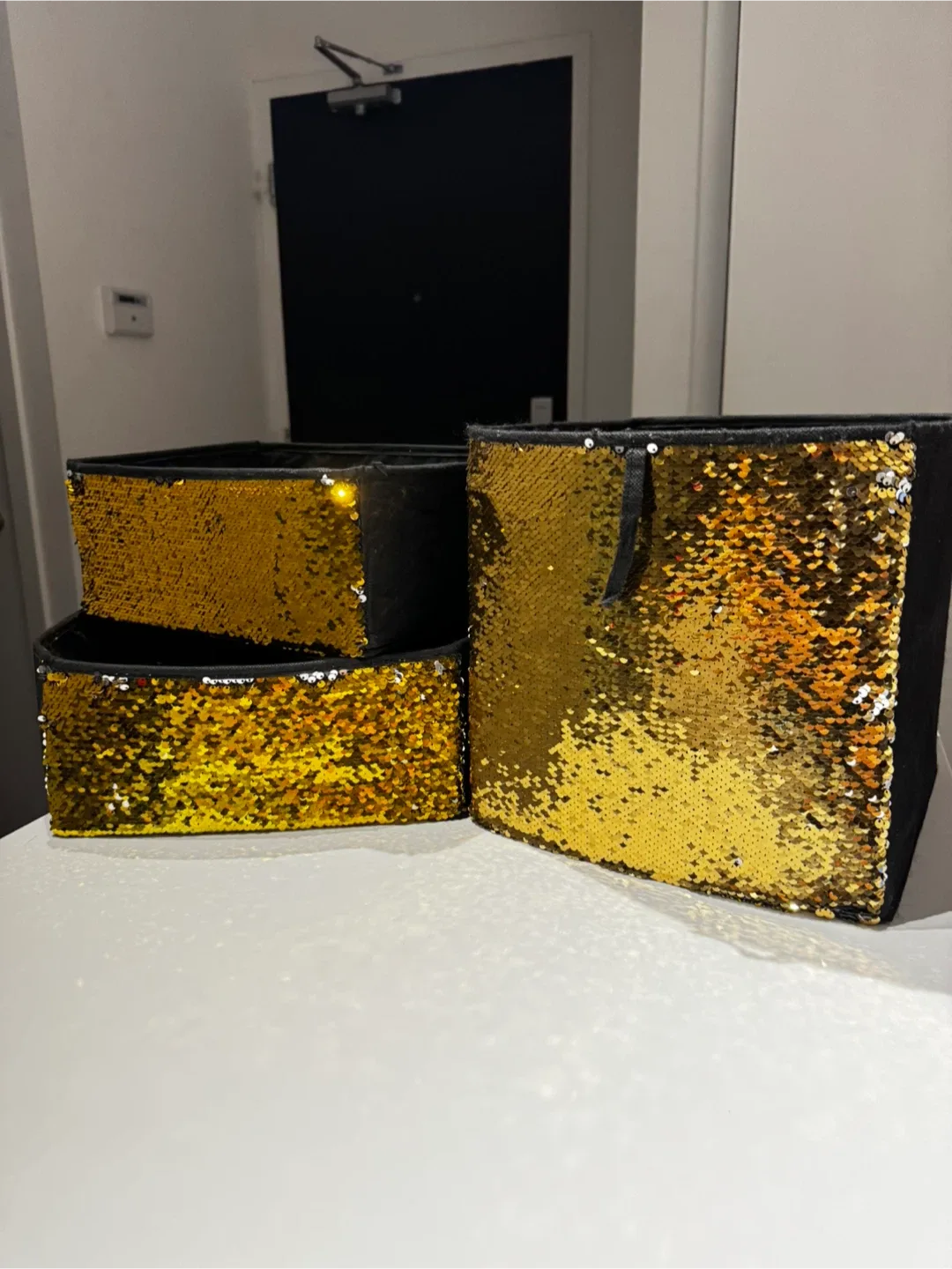 Gold Sequin Storage Bins - Set of 3 thumbnail
