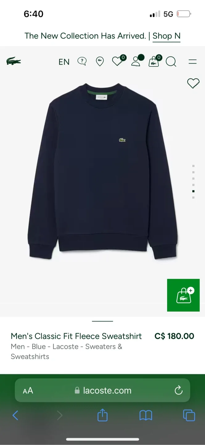 Lacoste Classic Fit Fleece Sweatshirt - Black image indicator(5)