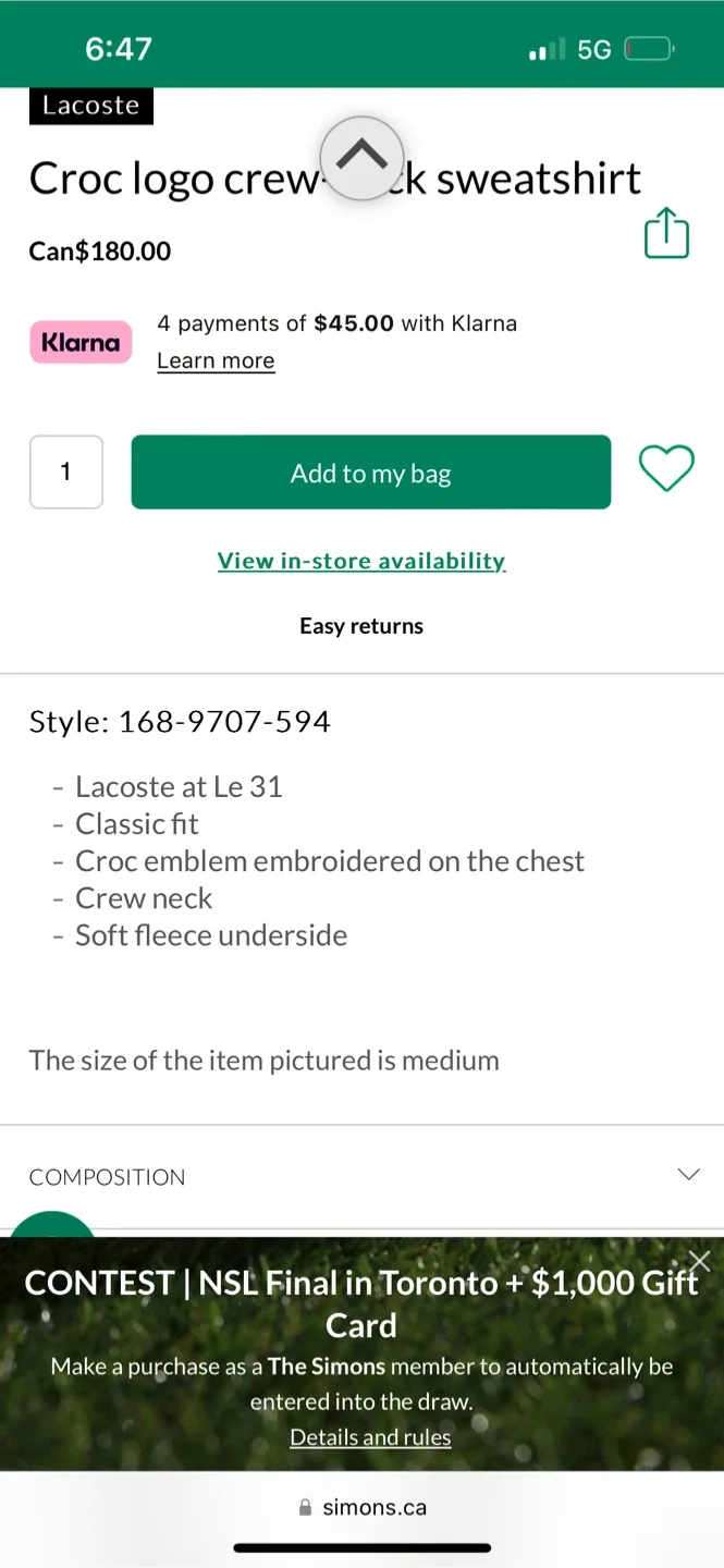 Lacoste Classic Fit Fleece Sweatshirt - Black image indicator(4)