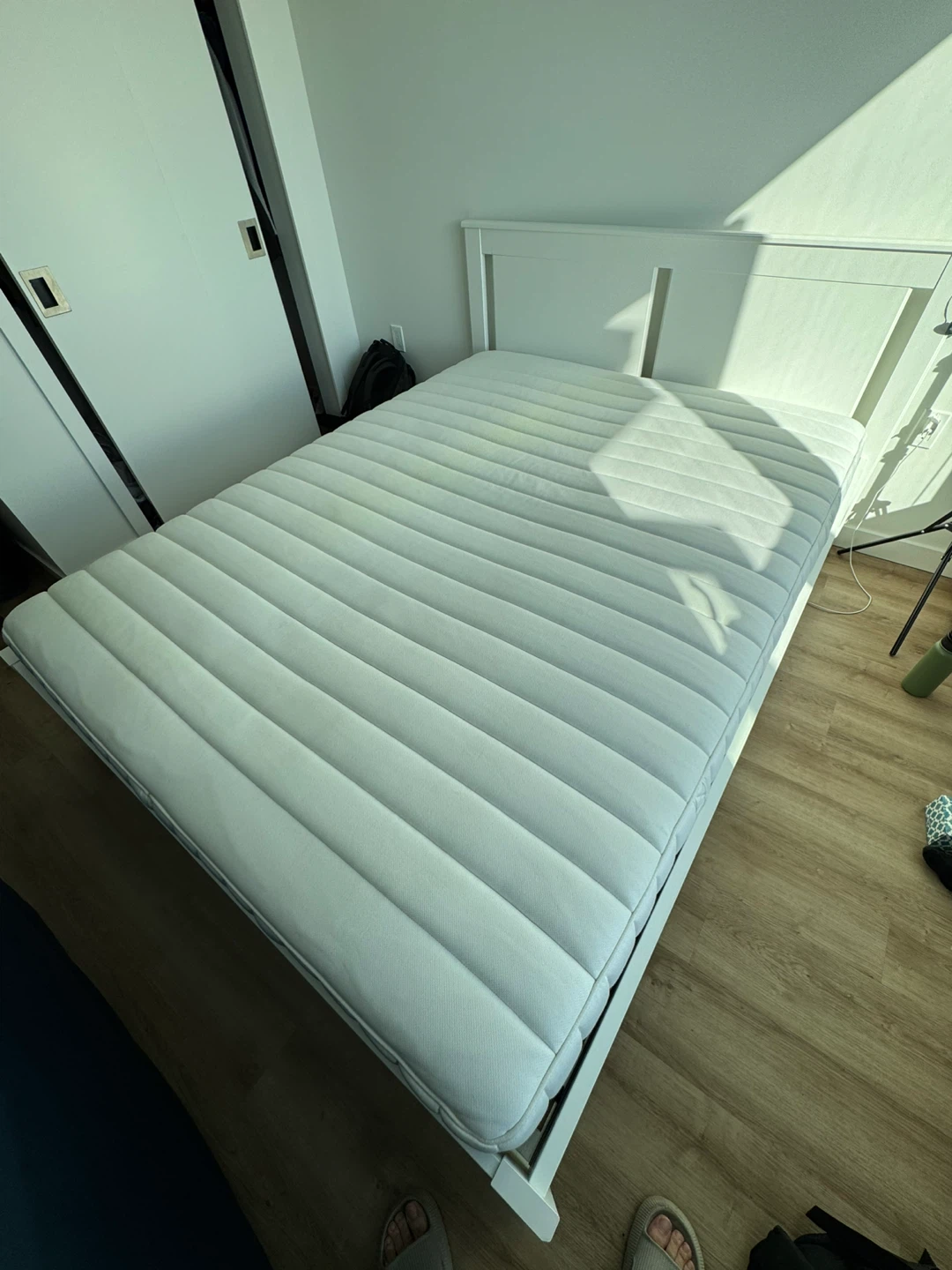 Queen size White Mattress and Bed Frame