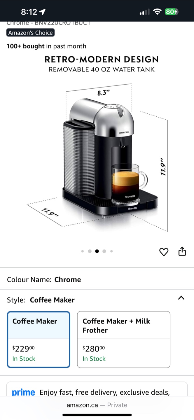 Nespresso Vertuo Chrome Coffee Maker