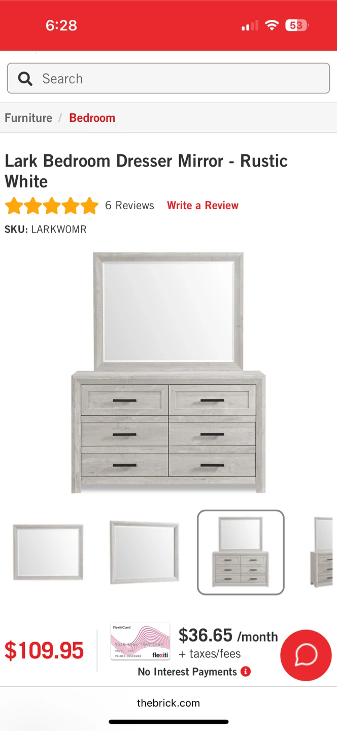Lark Bedroom Dresser Mirror - White