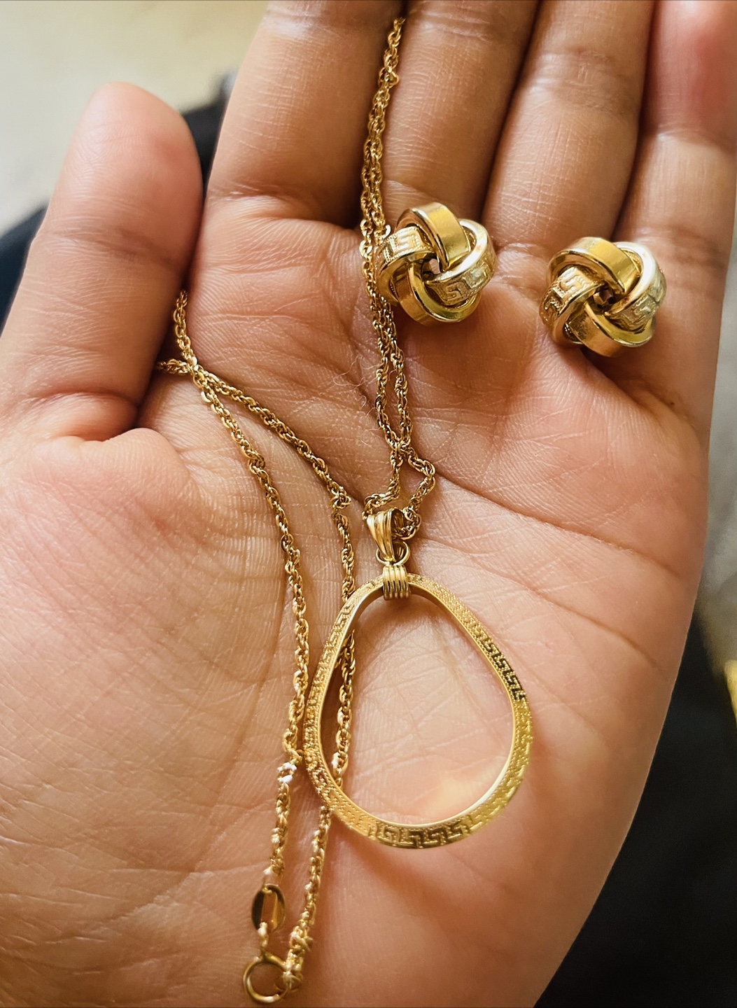 18K Versace Gold Necklace & Earrings Set