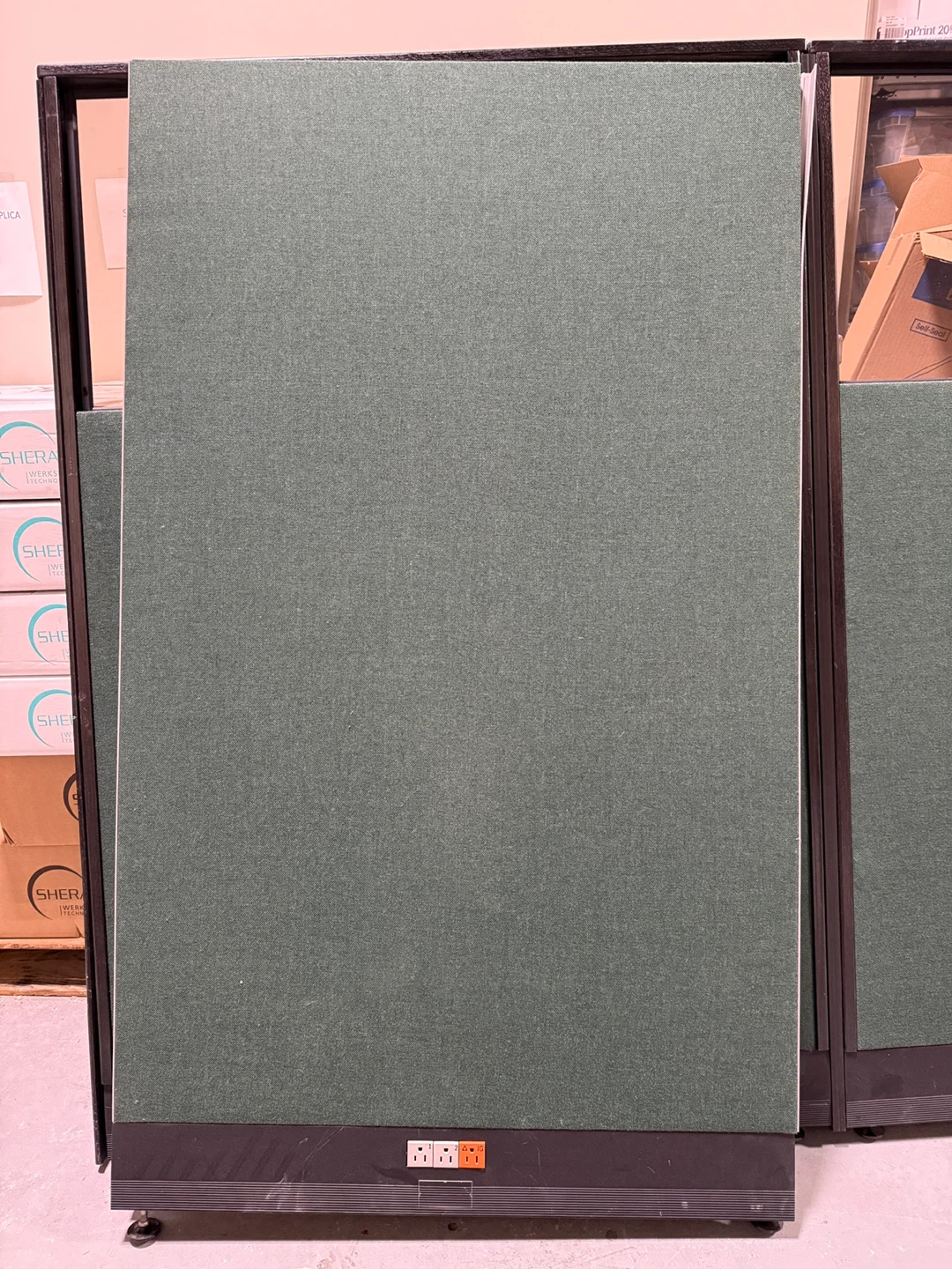 Office Cubicle Partition - Green Fabric & Glass