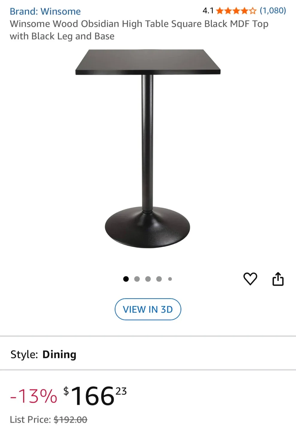 Winsome Wood Obsidian High Table Square Black image indicator(2)