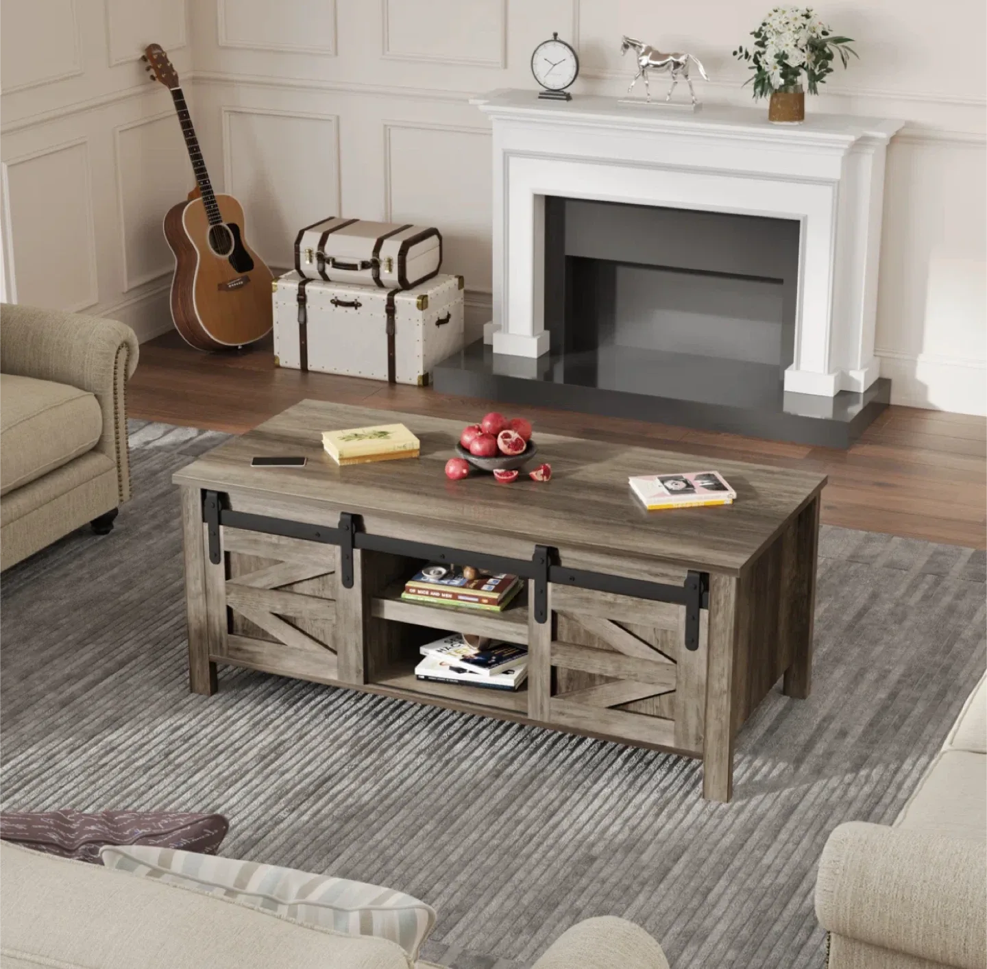 Rustic Farmhouse Coffee Table with Sliding Barn Doors image indicator(2)