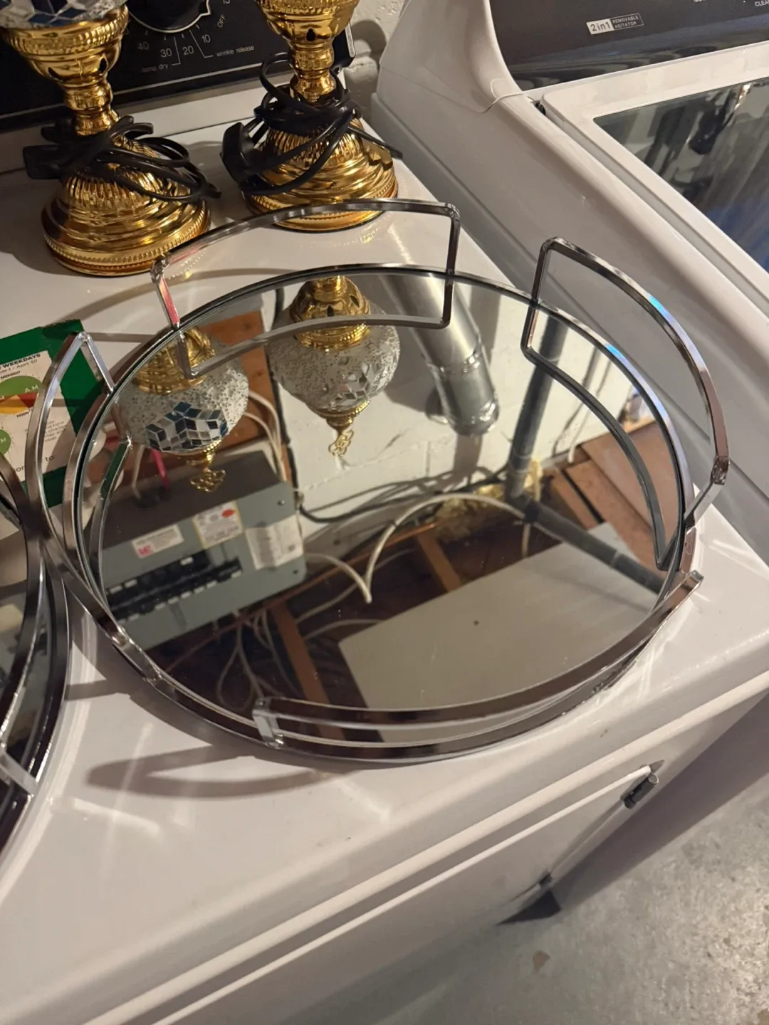 Chrome Round Mirrored Tray, 13 inch thumbnail