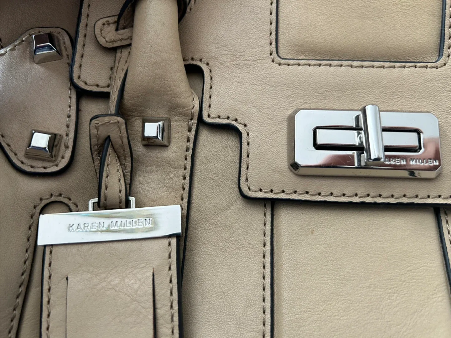 Karen Millen Beige Leather Handbag image indicator(3)