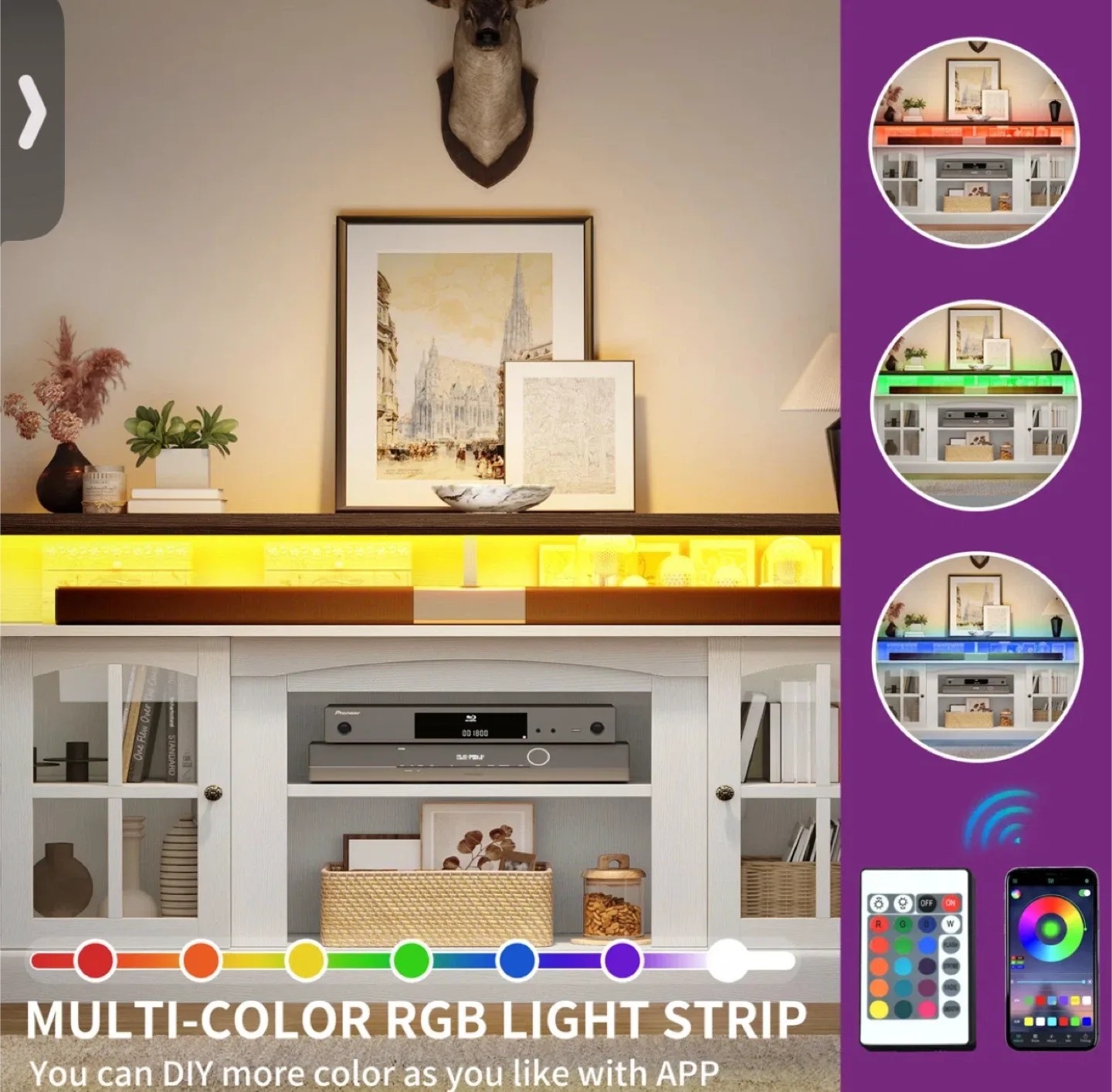 White TV Stand with LED Lights, Fits up to 65" TVs image indicator(5)