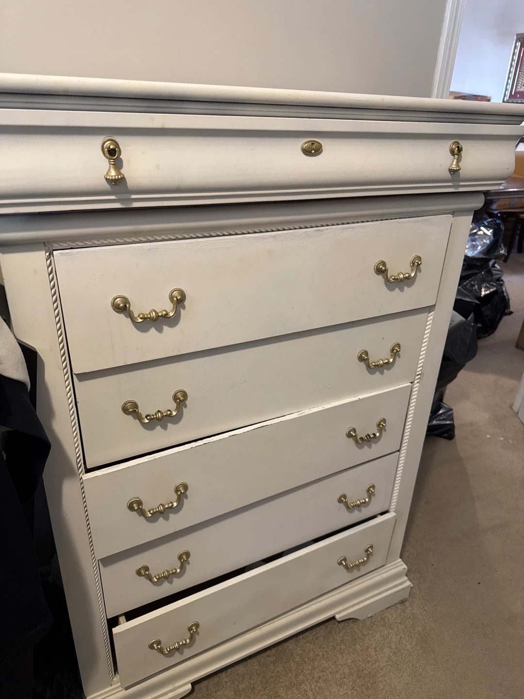 White 5-Drawer Dresser with Gold Hardware
