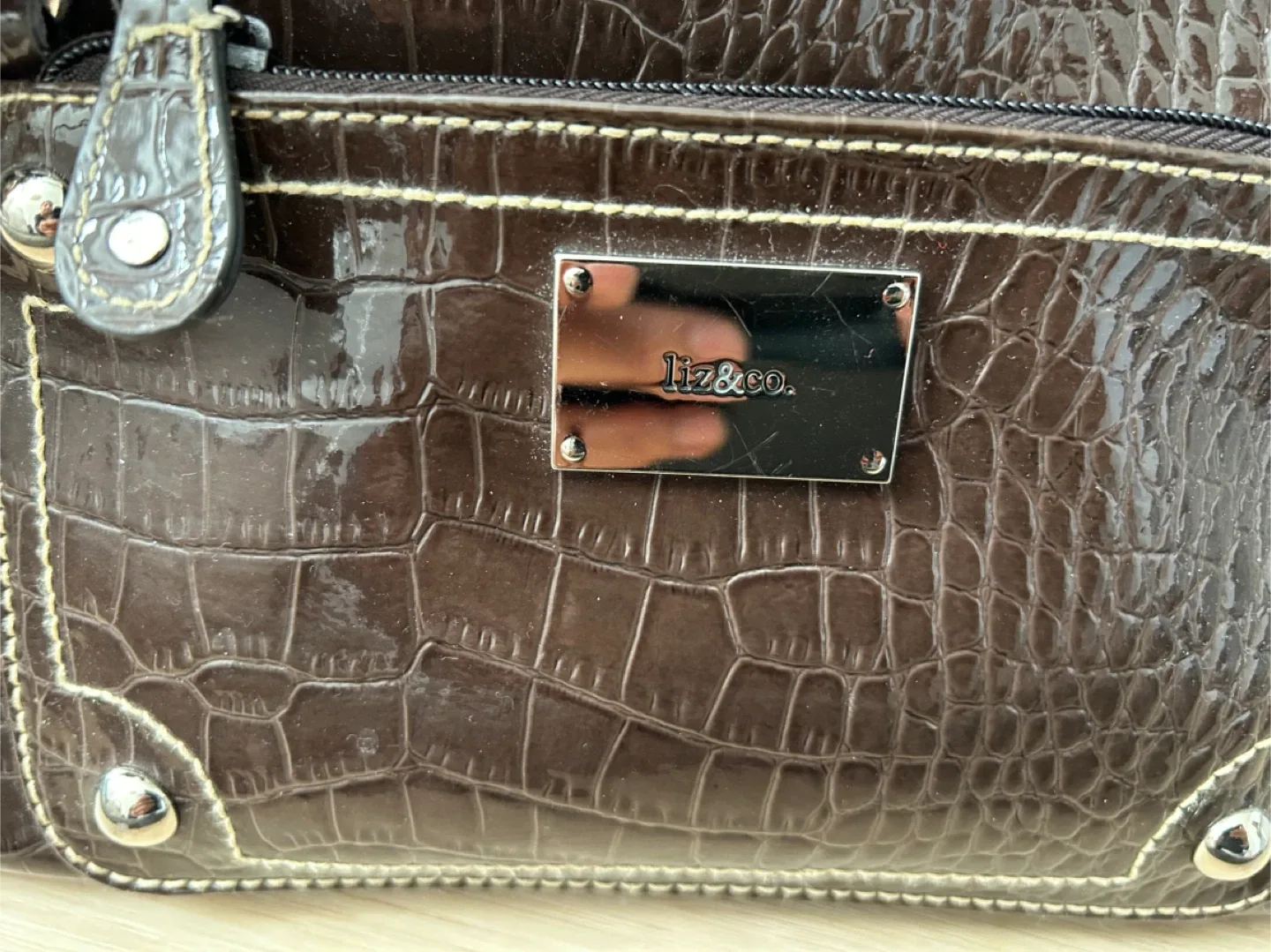 Liz Claiborne Brown Faux Crocodile Purse image indicator(2)