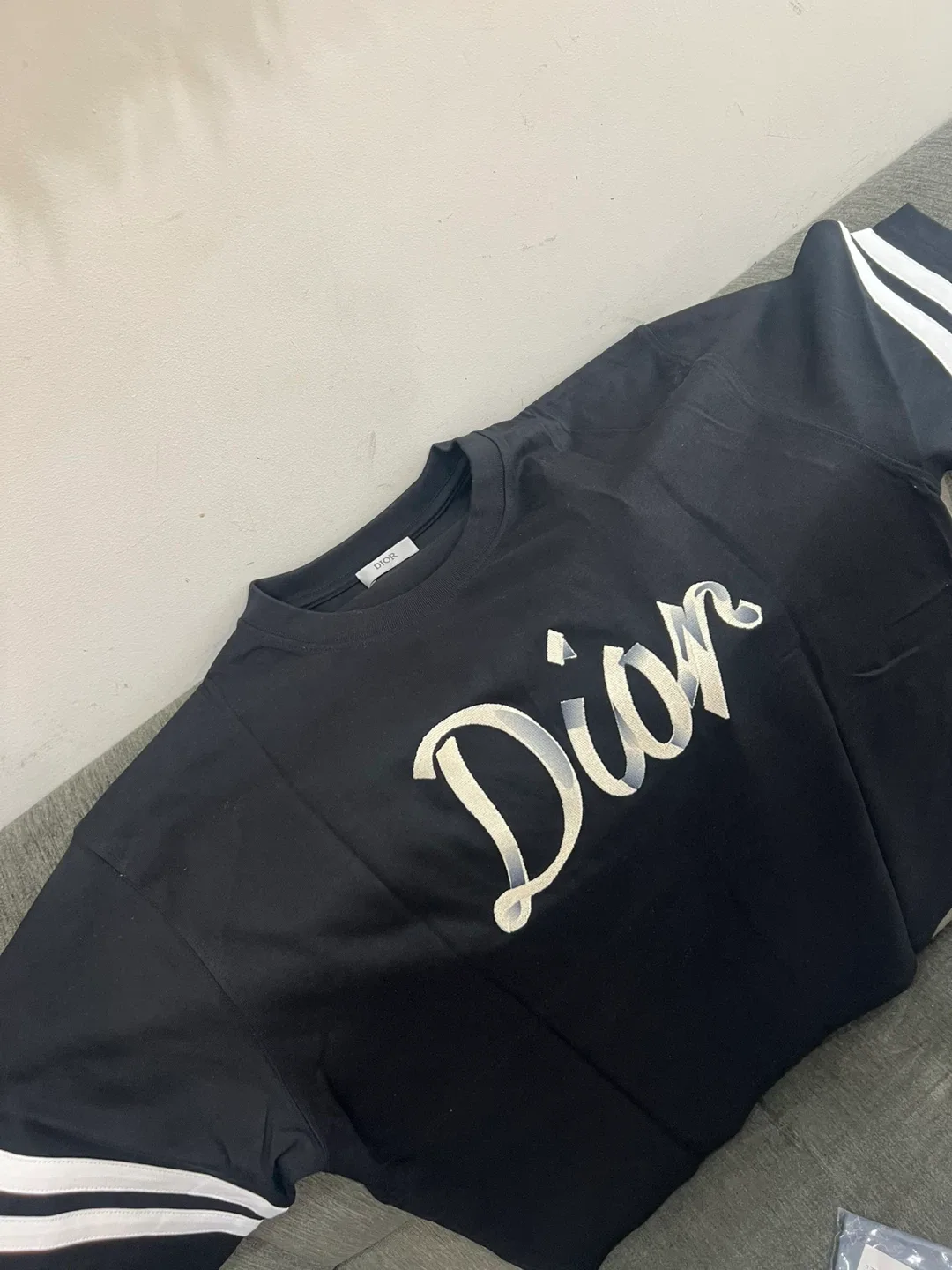 Dior Black T-Shirt with White Stripes image indicator(2)
