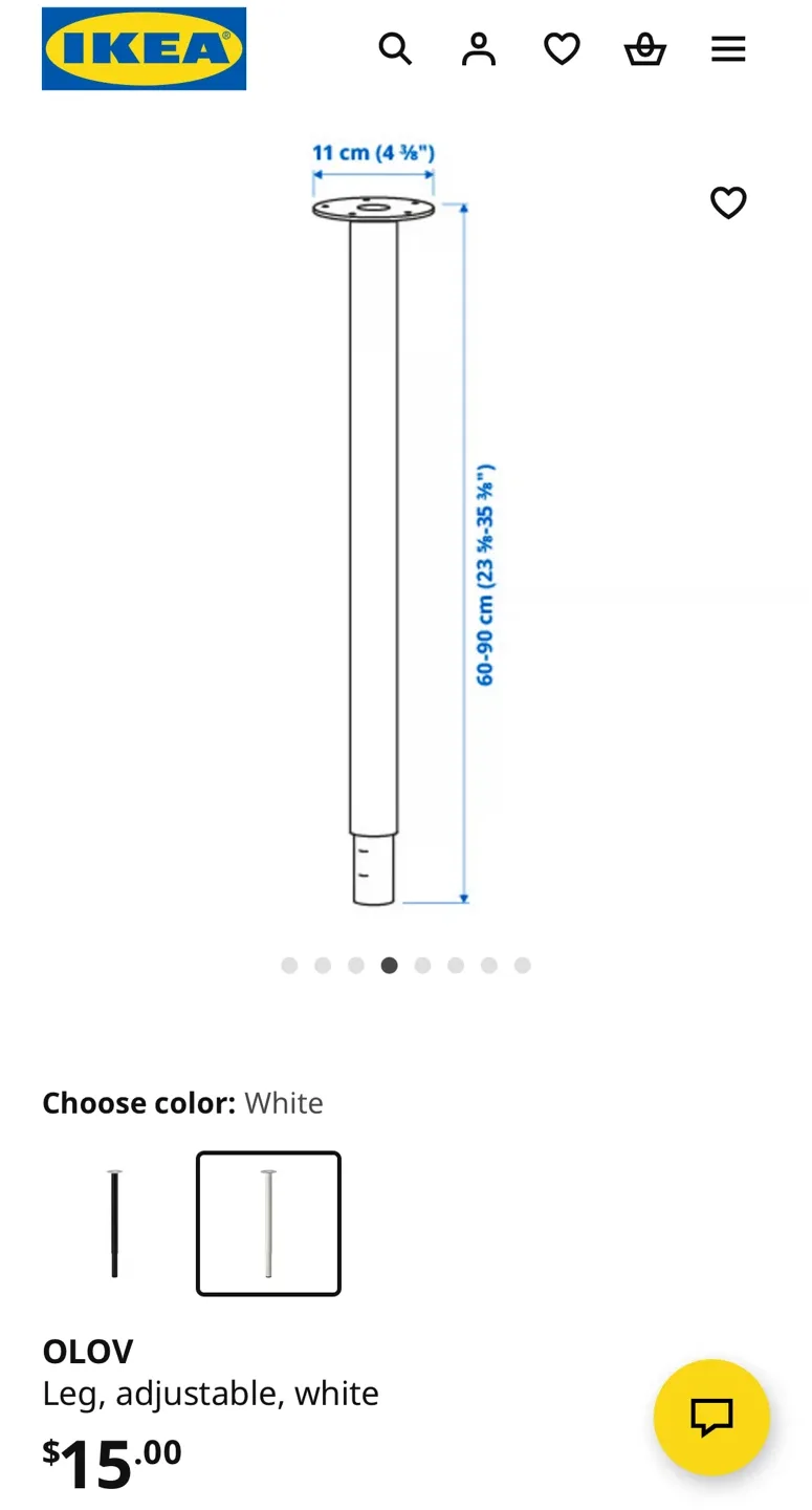 IKEA OLOV Adjustable Leg - White image indicator(3)