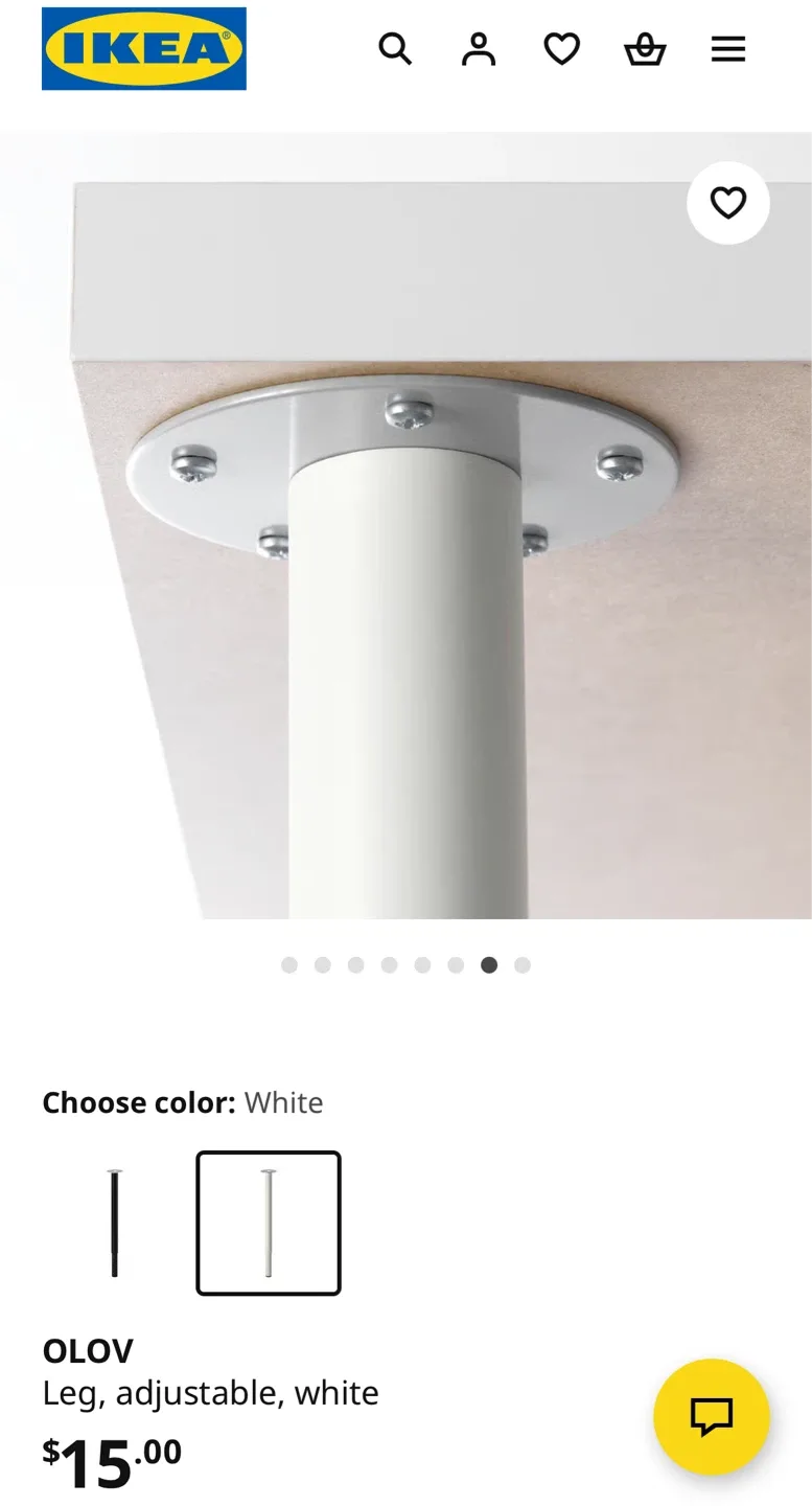 IKEA OLOV Adjustable Leg - White image indicator(4)