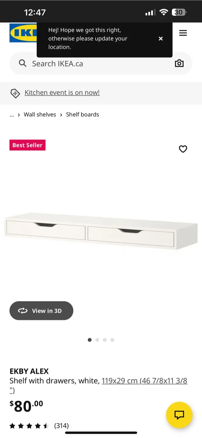 IKEA Ekby Alex Shelf with Drawers - White image indicator(5)