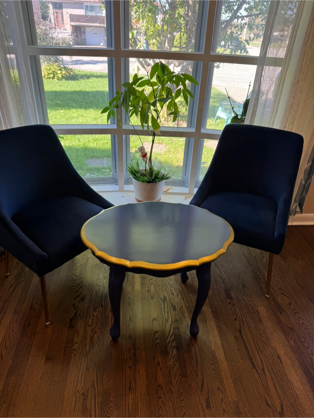 Blue Velvet Chairs & Accent Table Set