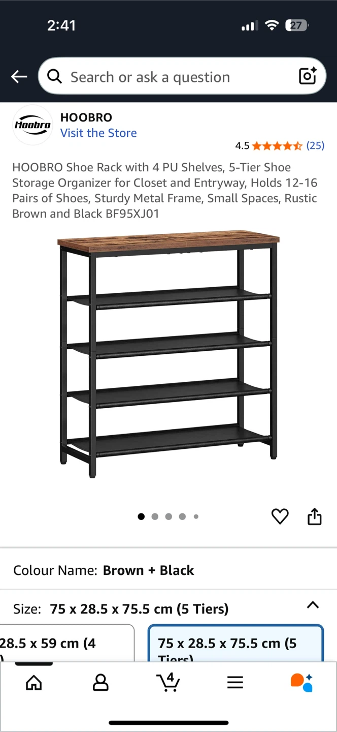 HOOBRO 5-Tier Shoe Rack - Brown & Black - photo 3