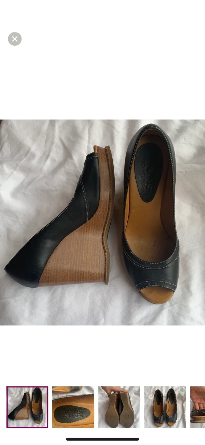 Michael Kors Black Leather Wedge Heels - Size 8 thumbnail