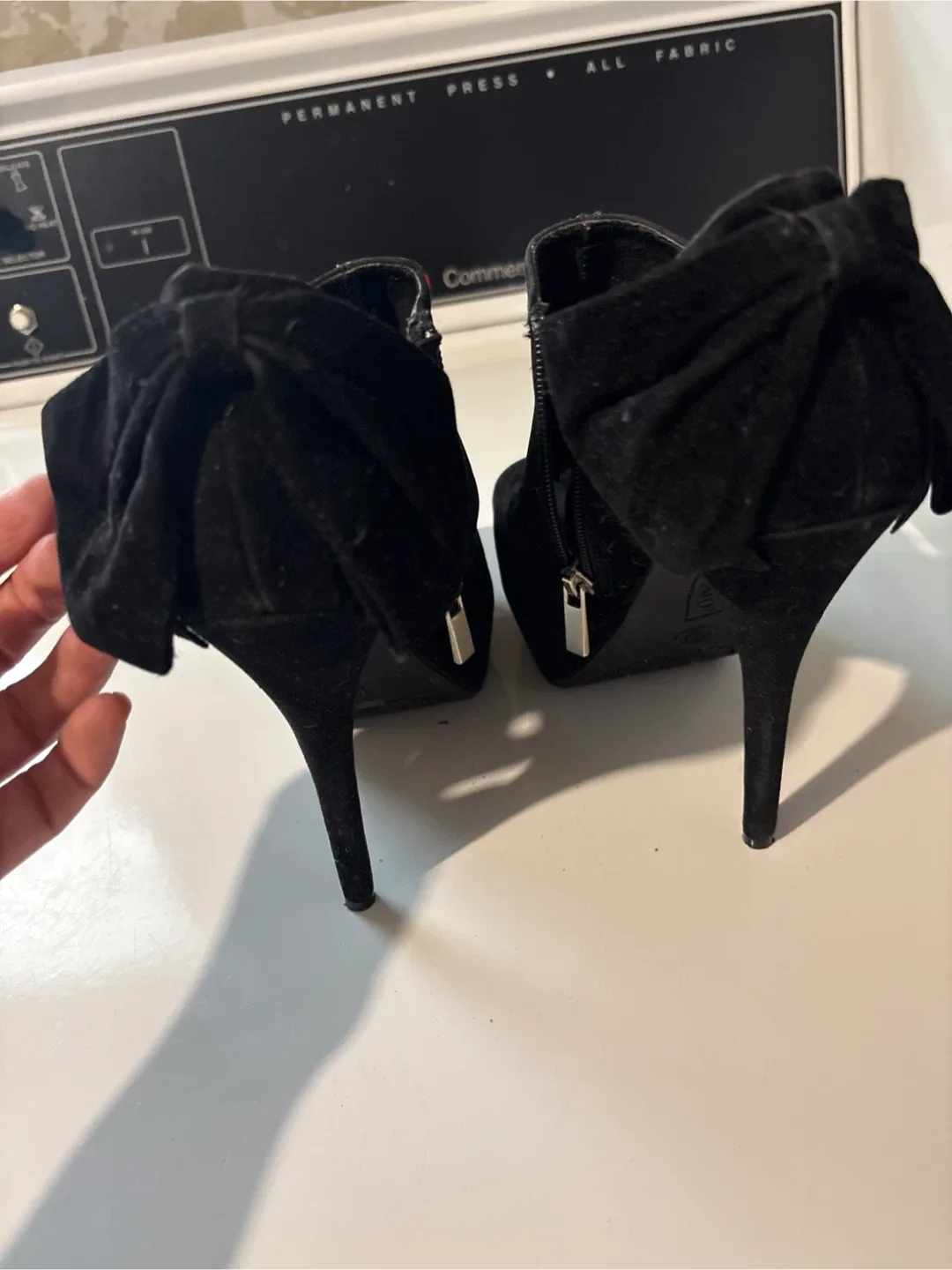 Black Suede Heels with Bow Detail image indicator(2)