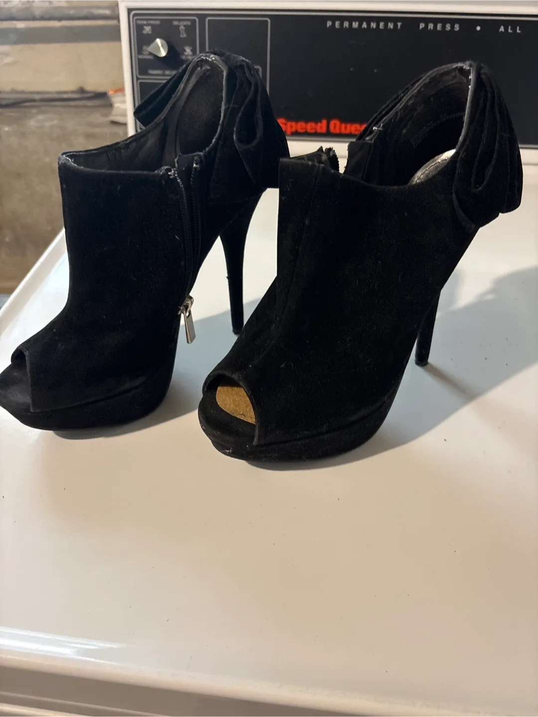 Black Suede Heels with Bow Detail image indicator(4)