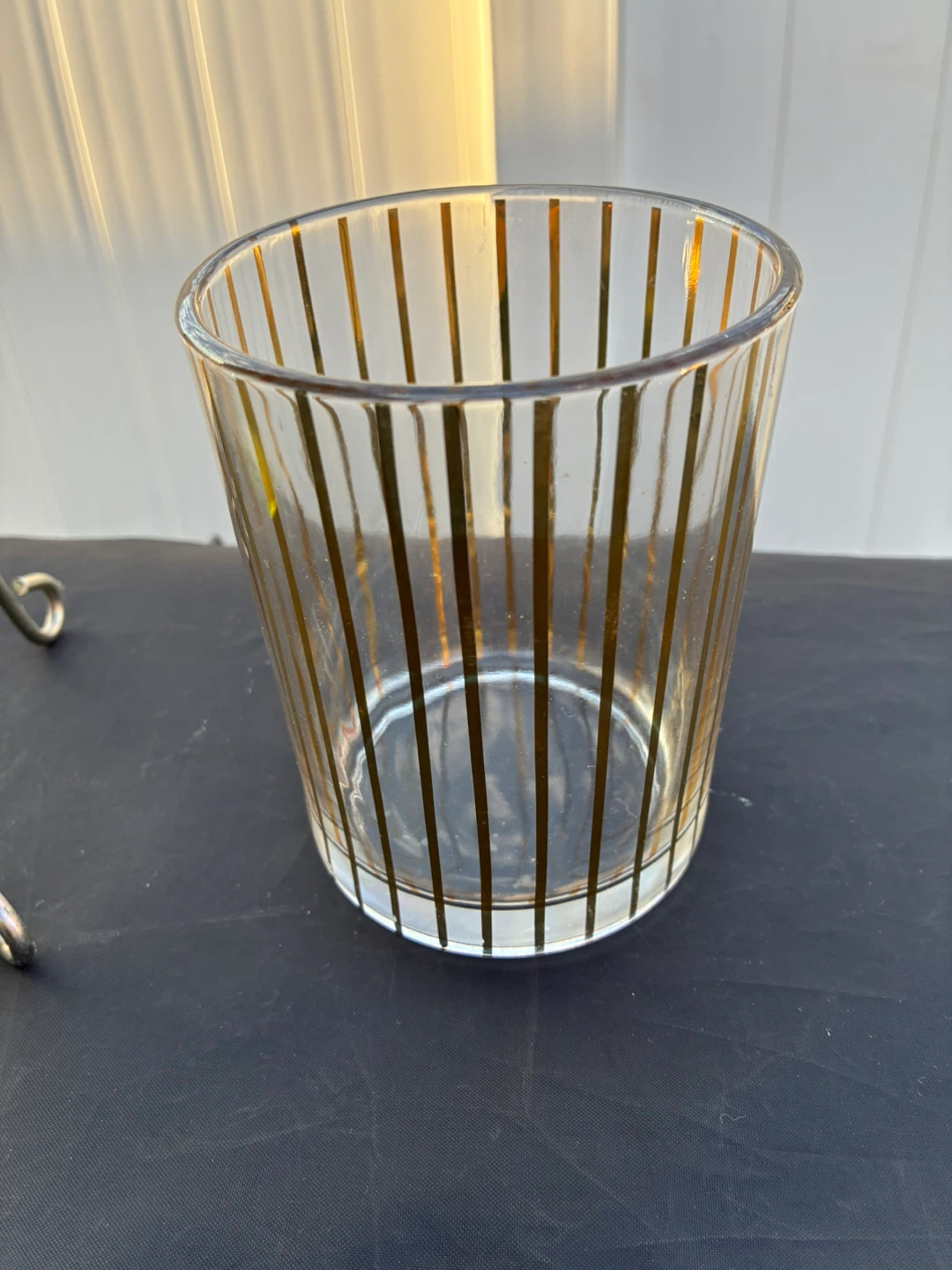 Gold Striped Glass Vase & Metal Stand - photo 3