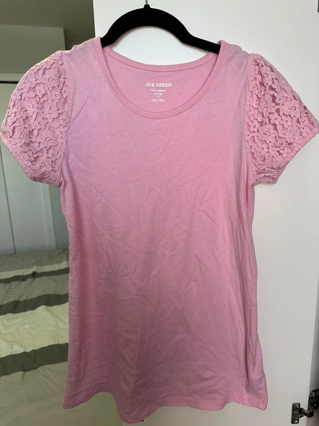 Joe Fresh Pink Lace Sleeve Top - Size L thumbnail