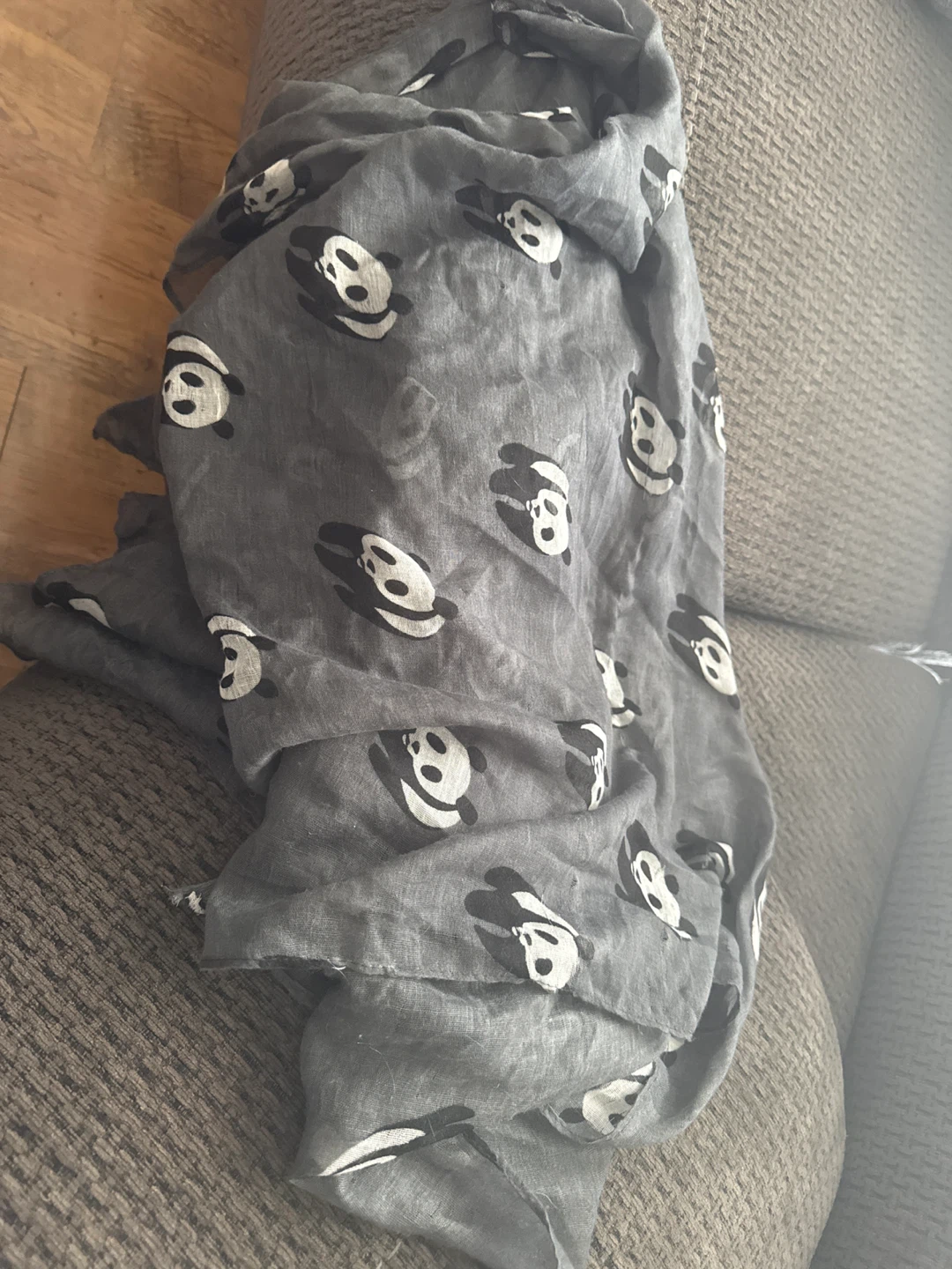 Panda Print Scarf - Grey