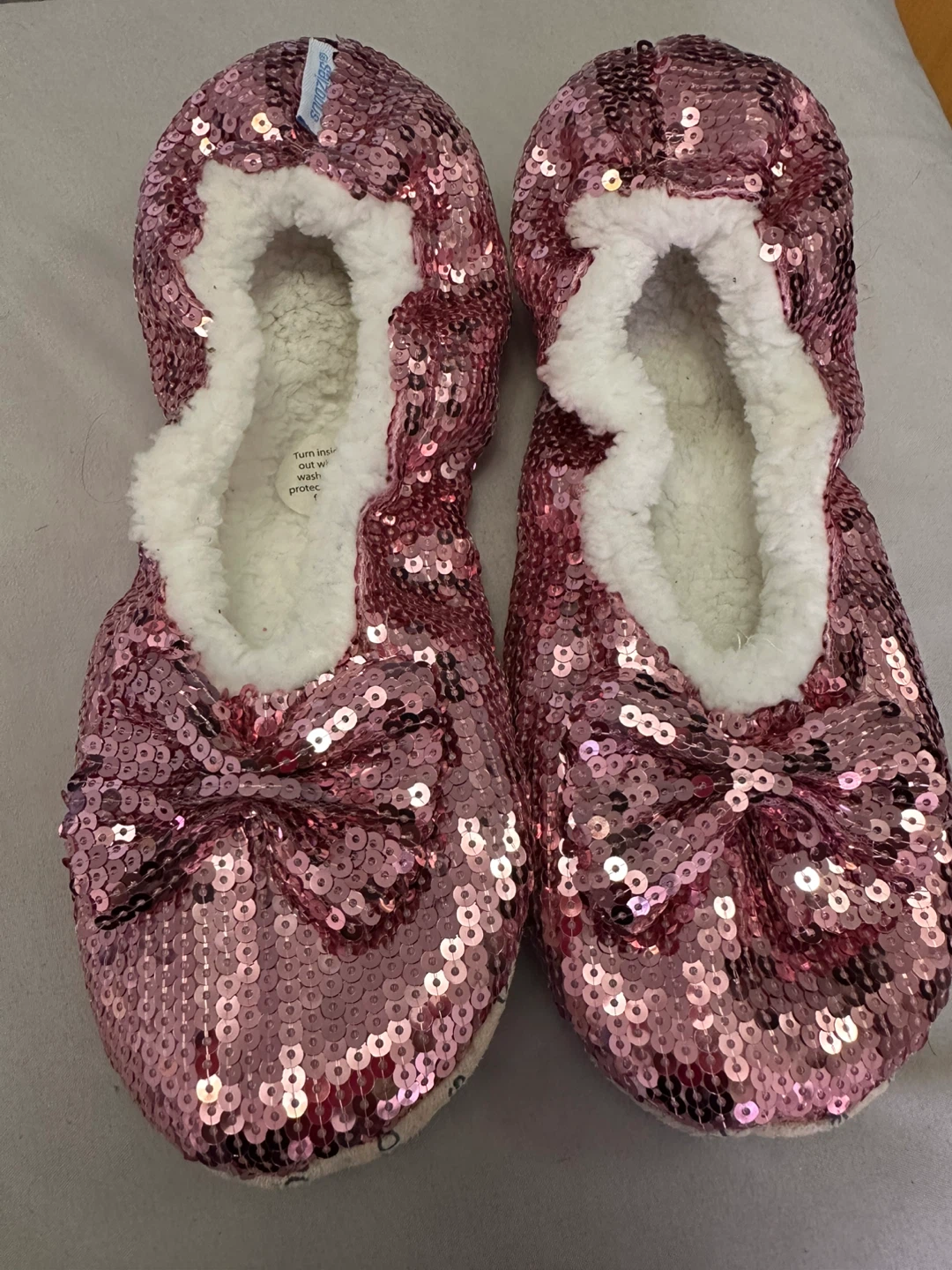 Snoozies! Pink Sequin Slippers - Size L (9-10)
