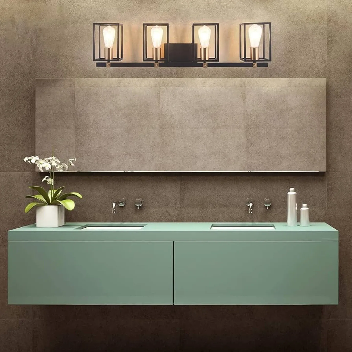 4-Light Black & Gold Bathroom Vanity Light thumbnail