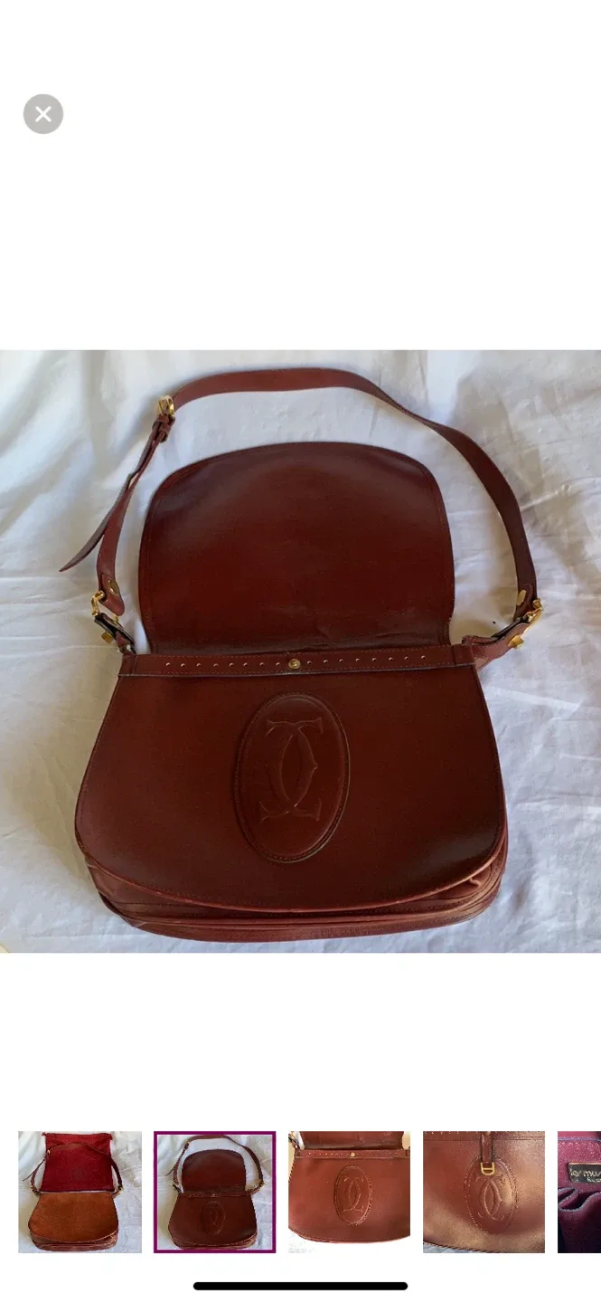 VINTAGE Les Must de Cartier Paris Burgundy Leather Bag image indicator(2)