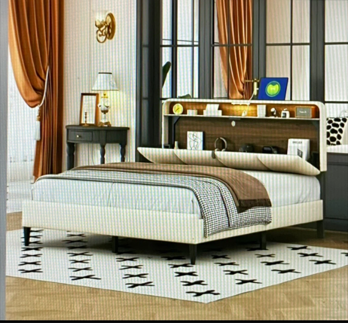 Queen Size Bed-frame with headboard and motion lights