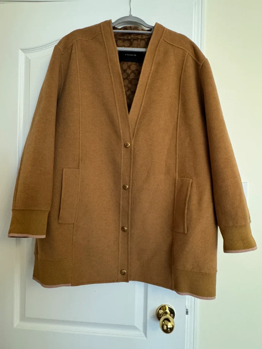 Coach Double Face Wool Cardigan Camel XL thumbnail
