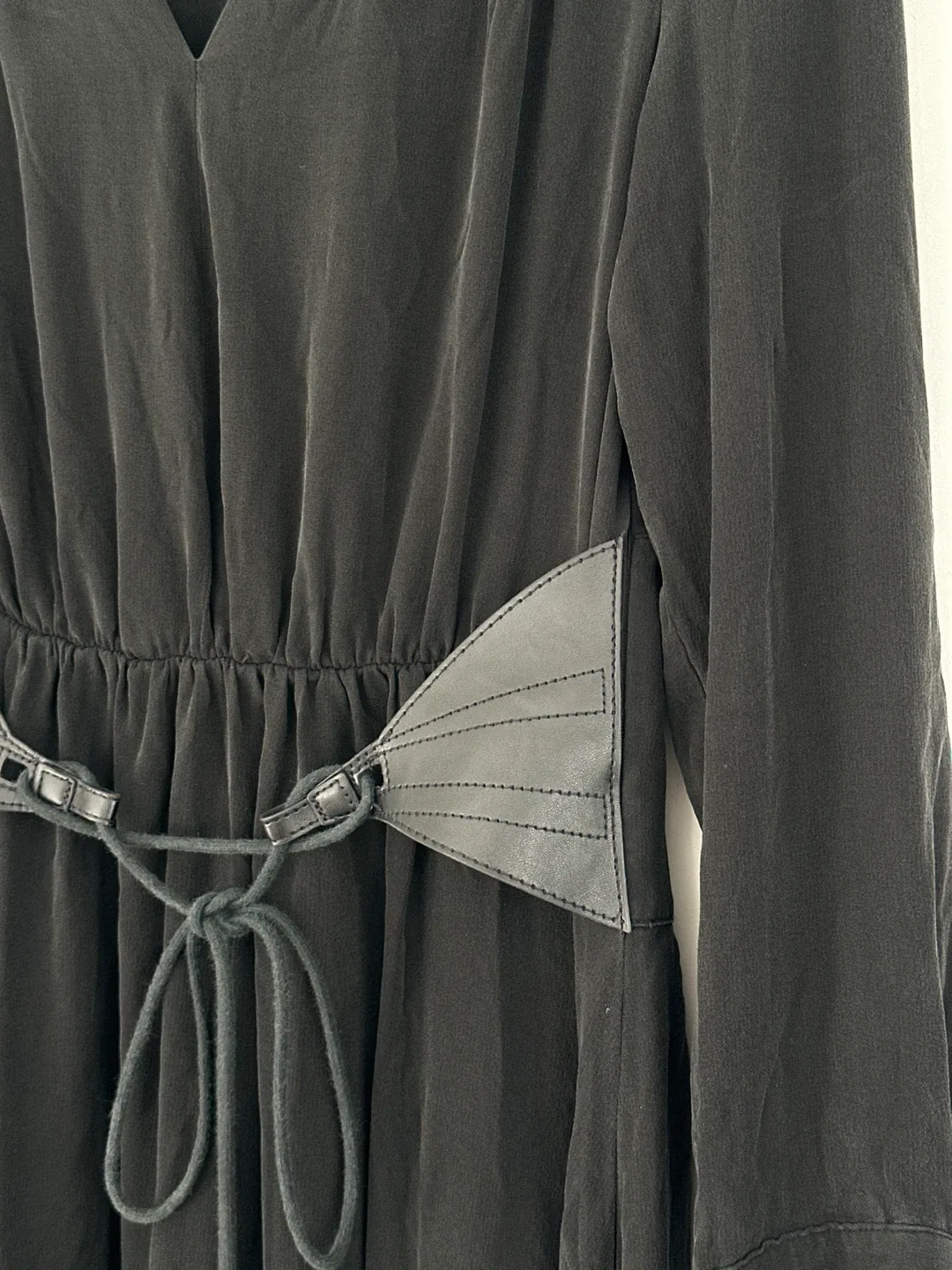 Last Call - Black 100%Silk Dress with Leather image indicator(3)