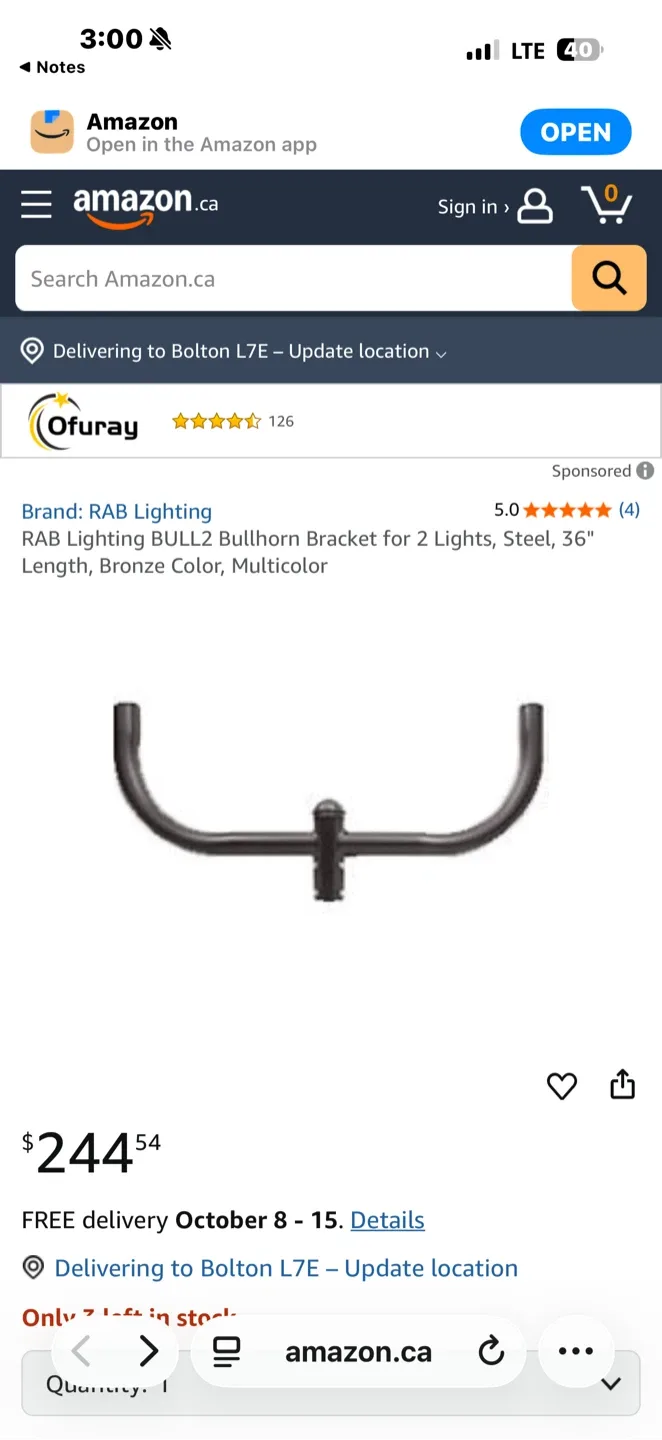 RAB Lighting BULL2 Bullhorn Bracket - 36" thumbnail