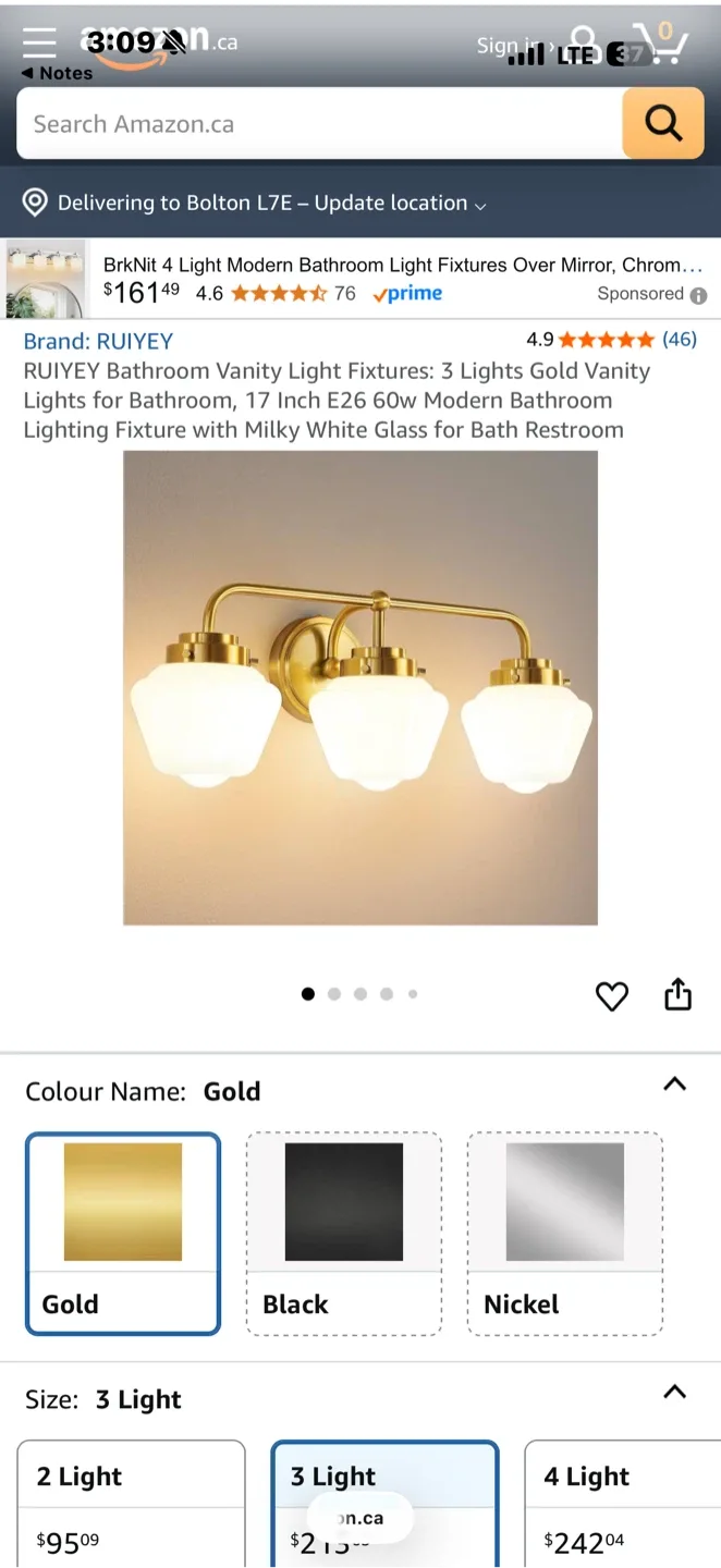 RUIYEY 3-Light Gold Vanity Light thumbnail