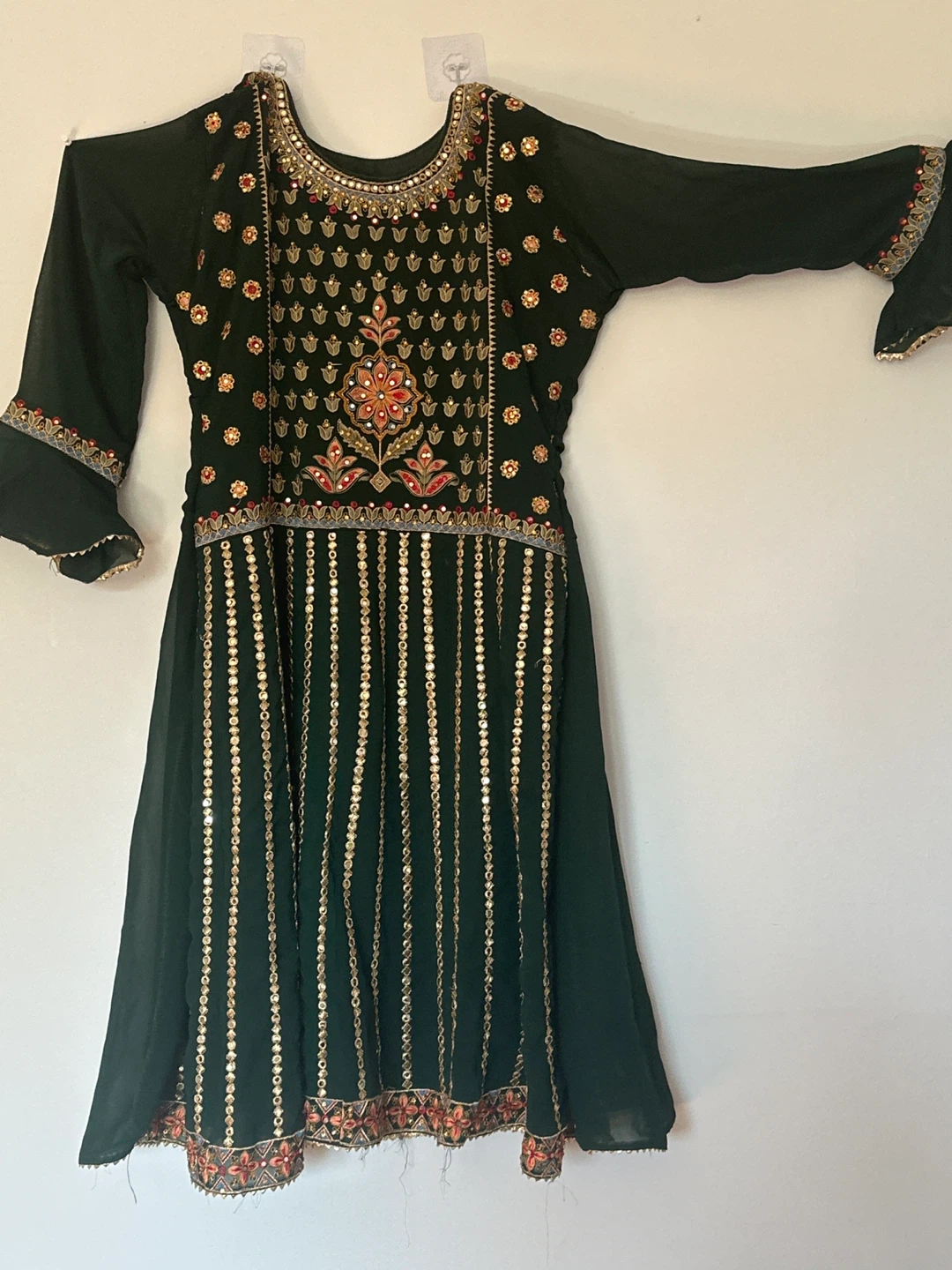 Green anarkali with golden embroidery