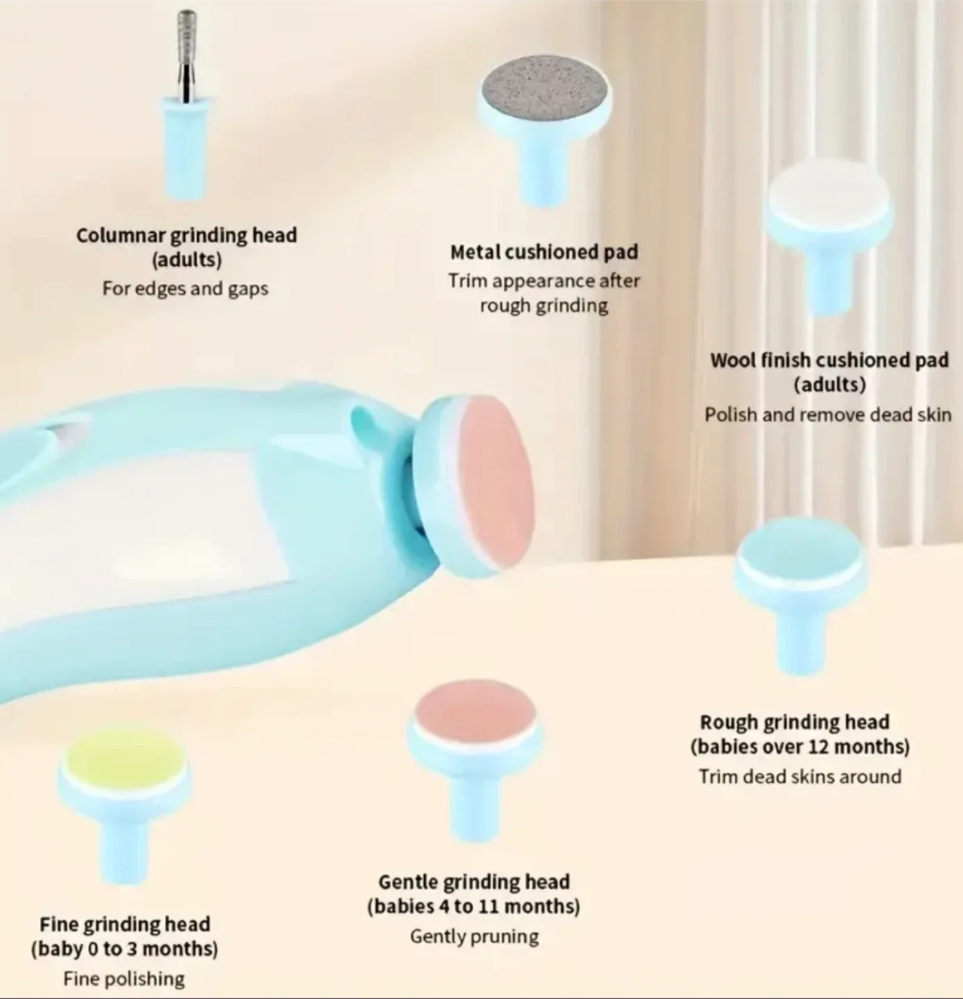 NEW Pink Electric Baby Nail File with 6 Grinding Heads image indicator(3)