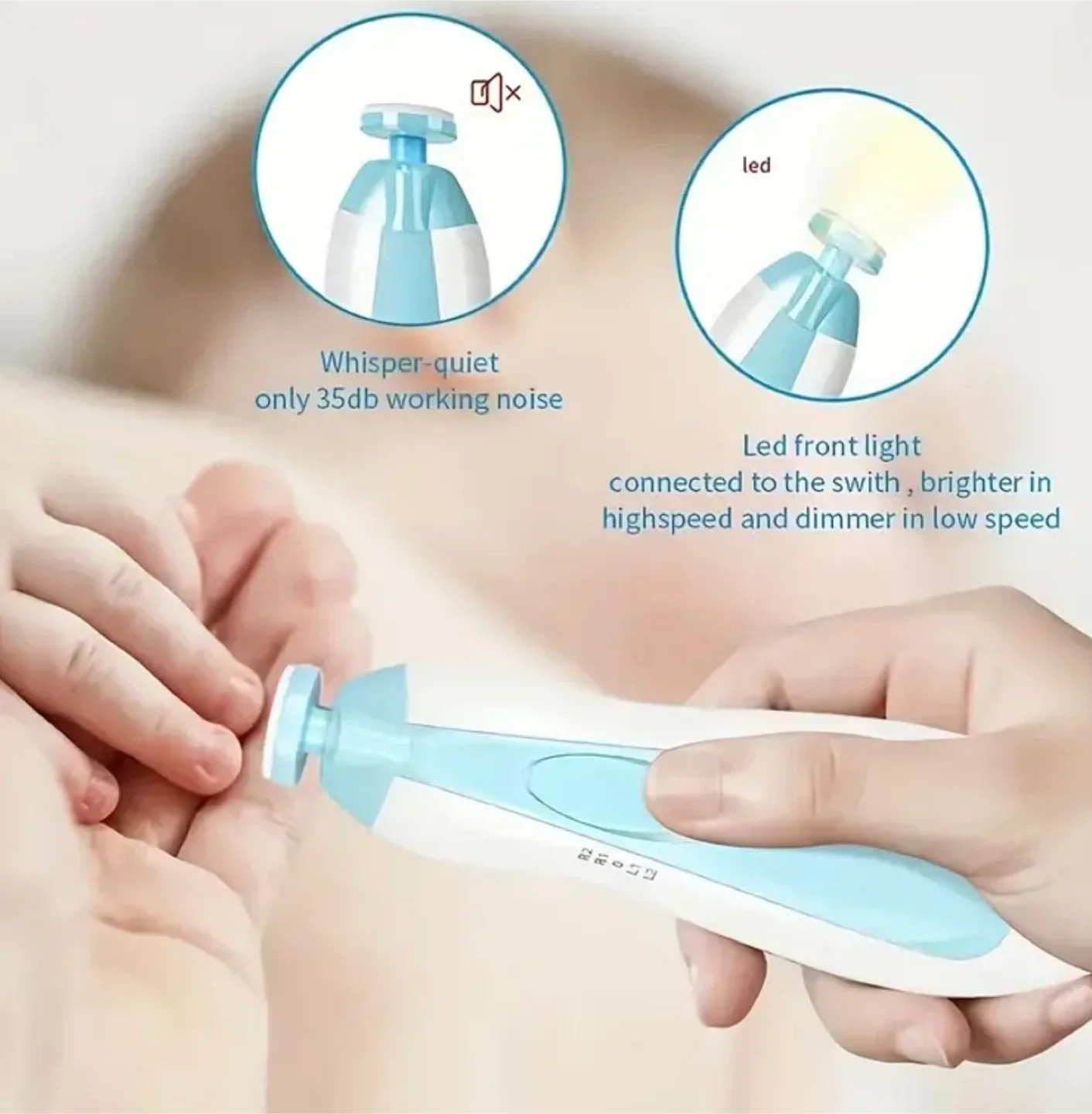 NEW Pink Electric Baby Nail File with 6 Grinding Heads image indicator(6)