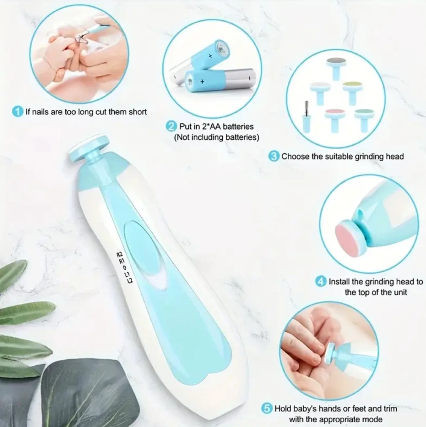 NEW Pink Electric Baby Nail File with 6 Grinding Heads image indicator(8)