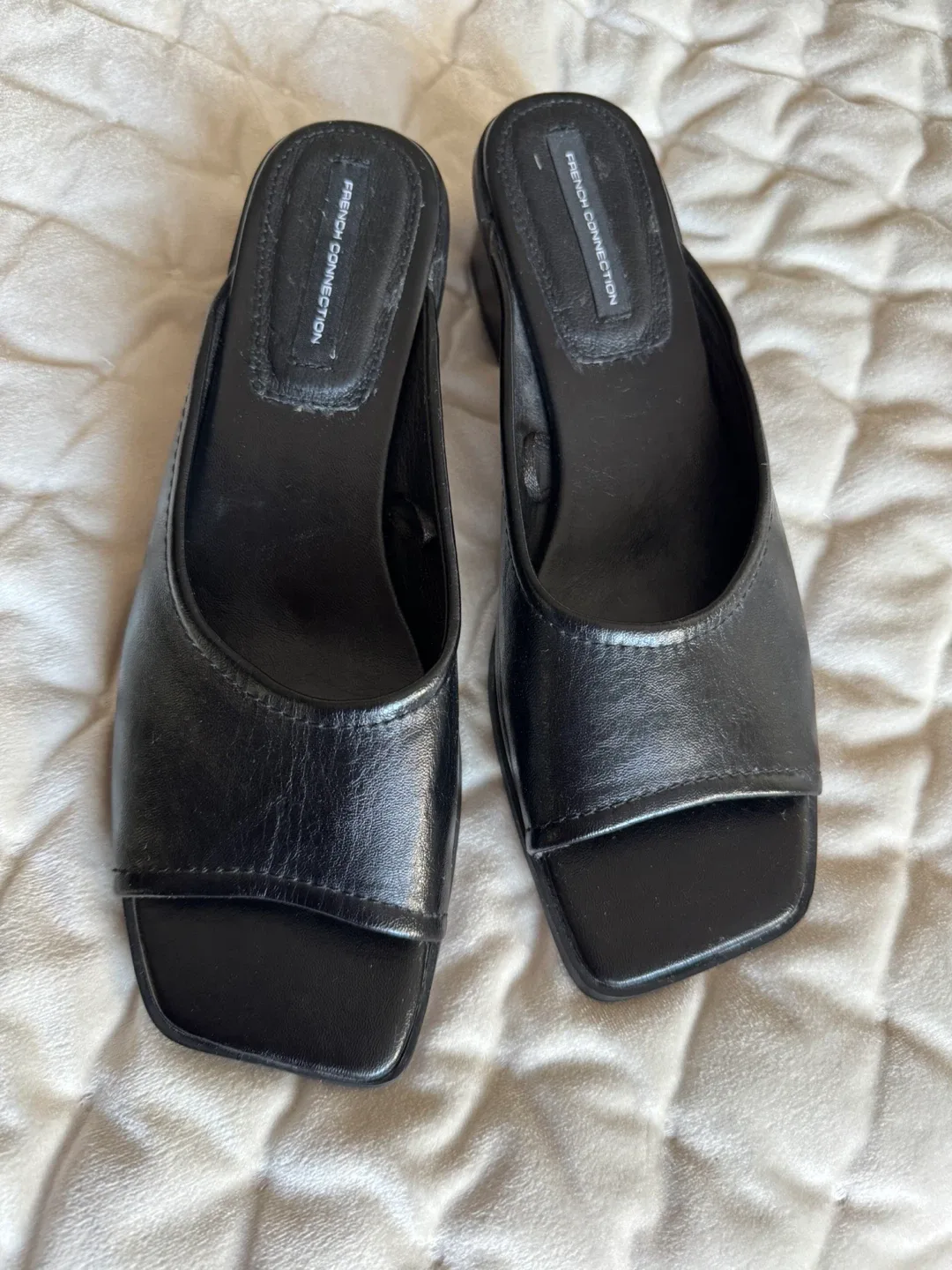 French Connection Black Leather Mules - Size 10 thumbnail