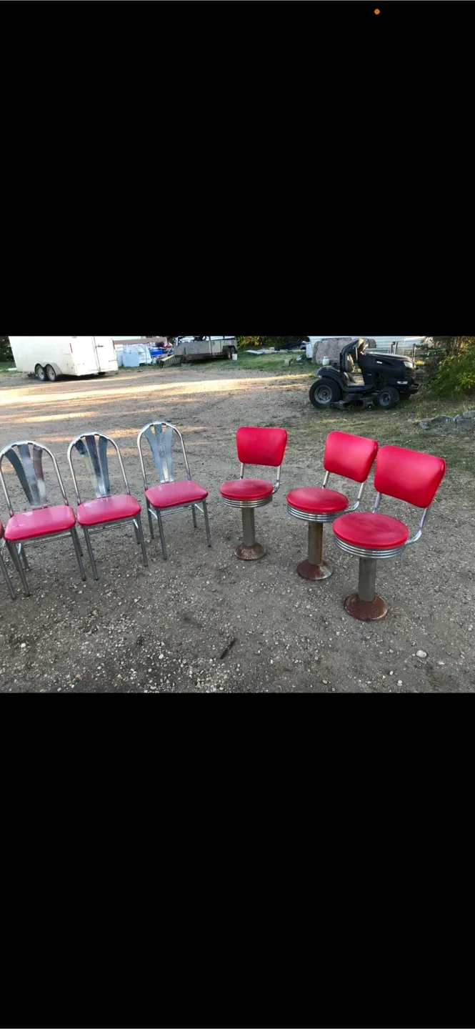 Retro Red & Chrome Dining Chairs and 3 tables thumbnail