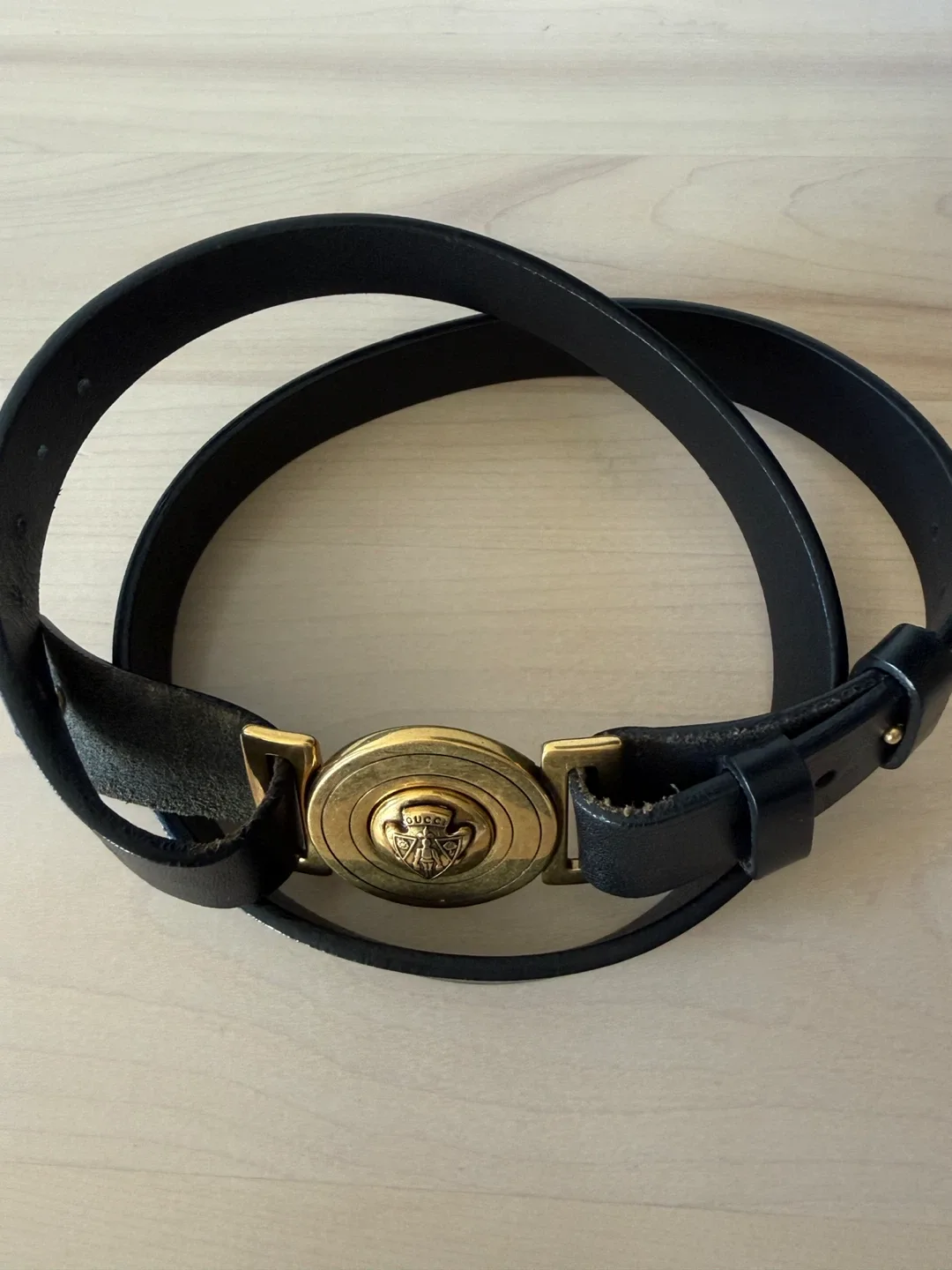 Gucci Black Leather Belt with Gold Buckle Authentic image indicator(2)