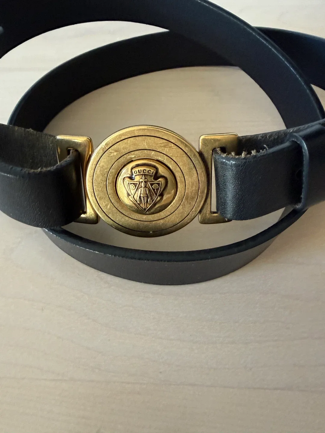 Gucci Black Leather Belt with Gold Buckle Authentic image indicator(3)