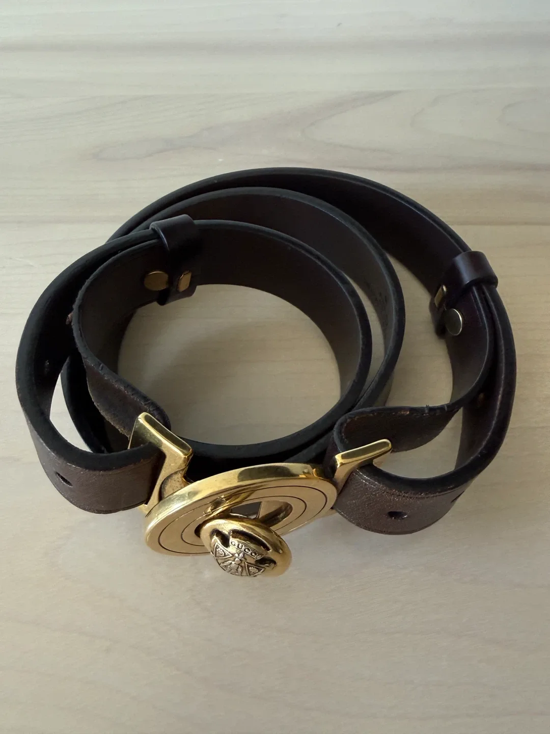 Gucci Brown Leather Belt with Gold Buckle Authentic image indicator(2)