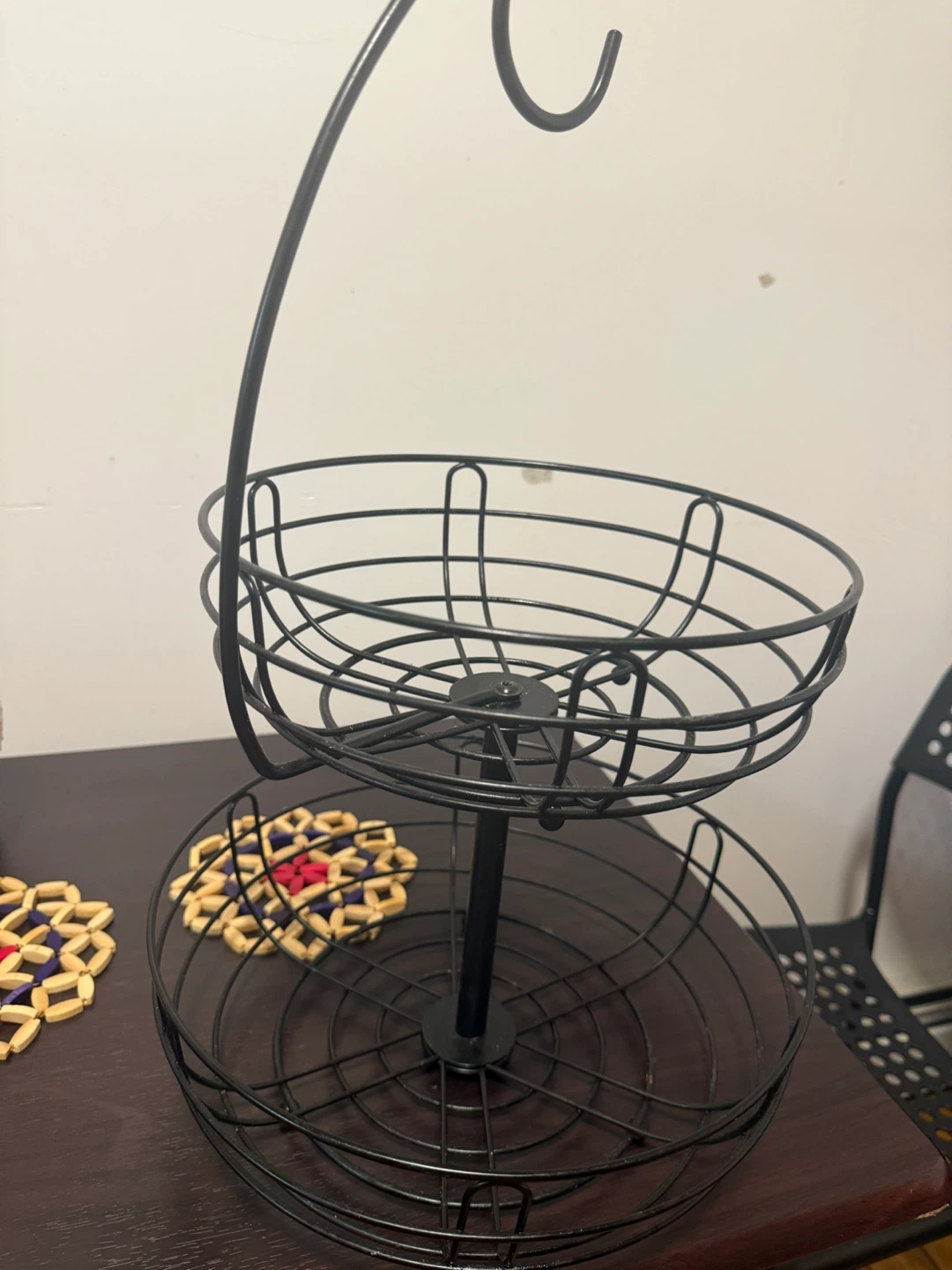 Black Metal 2-Tier Fruit Basket