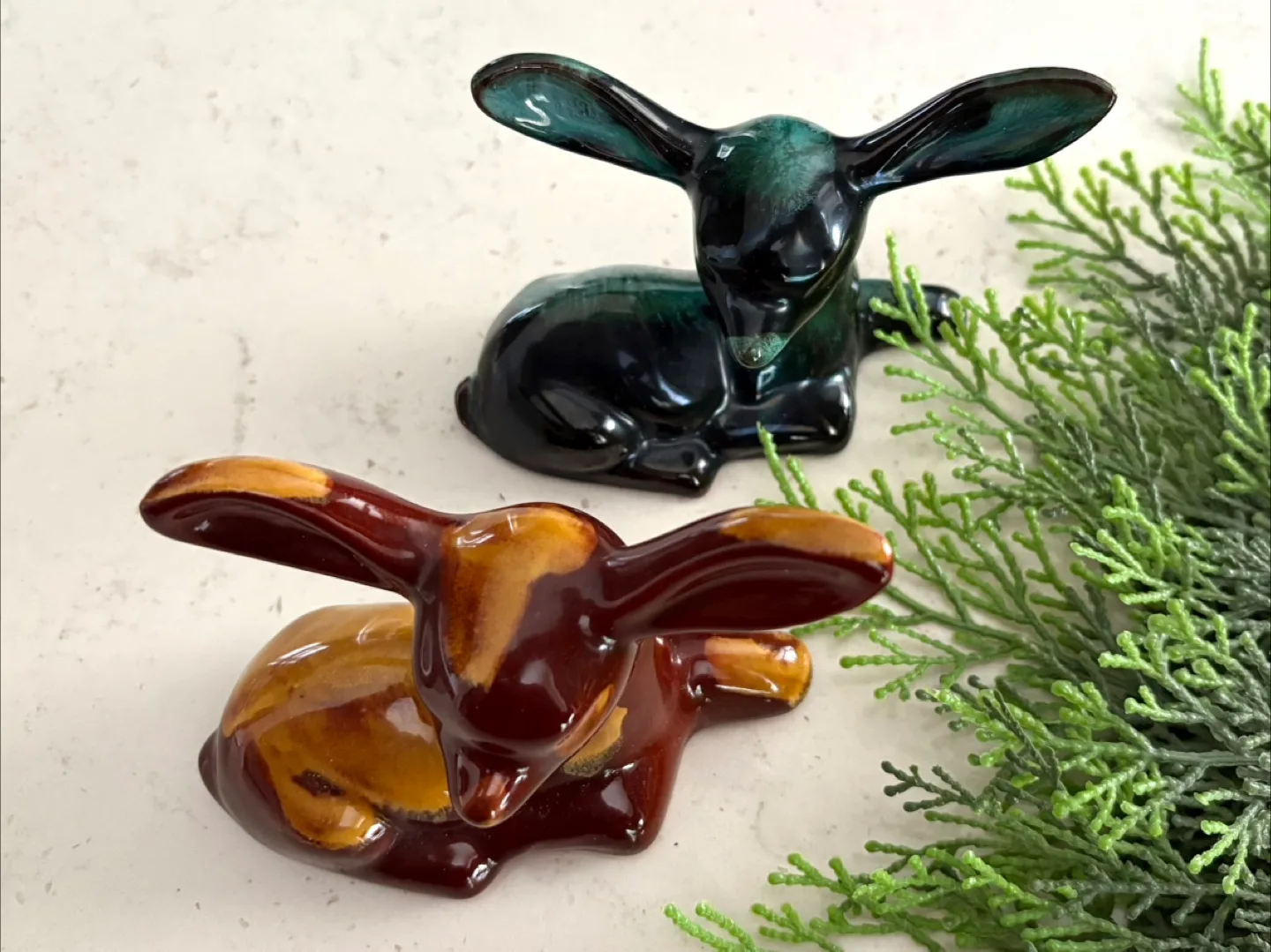 Vintage Blue Mountain Pottery Glossy Baby Deer Pair - NEW image indicator(4)